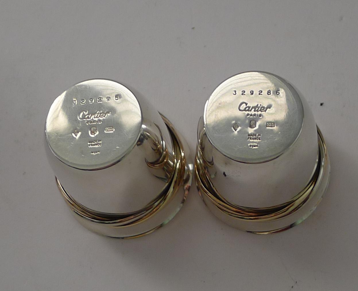 Pair Cased Cartier Silver Trinity Shot Glasses c.1970 10