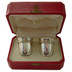 Vintage Pair Cased Cartier Silver Trinity Shot Glasses c.1970