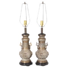 Pair Cast Bronze James Mont Style Lamps