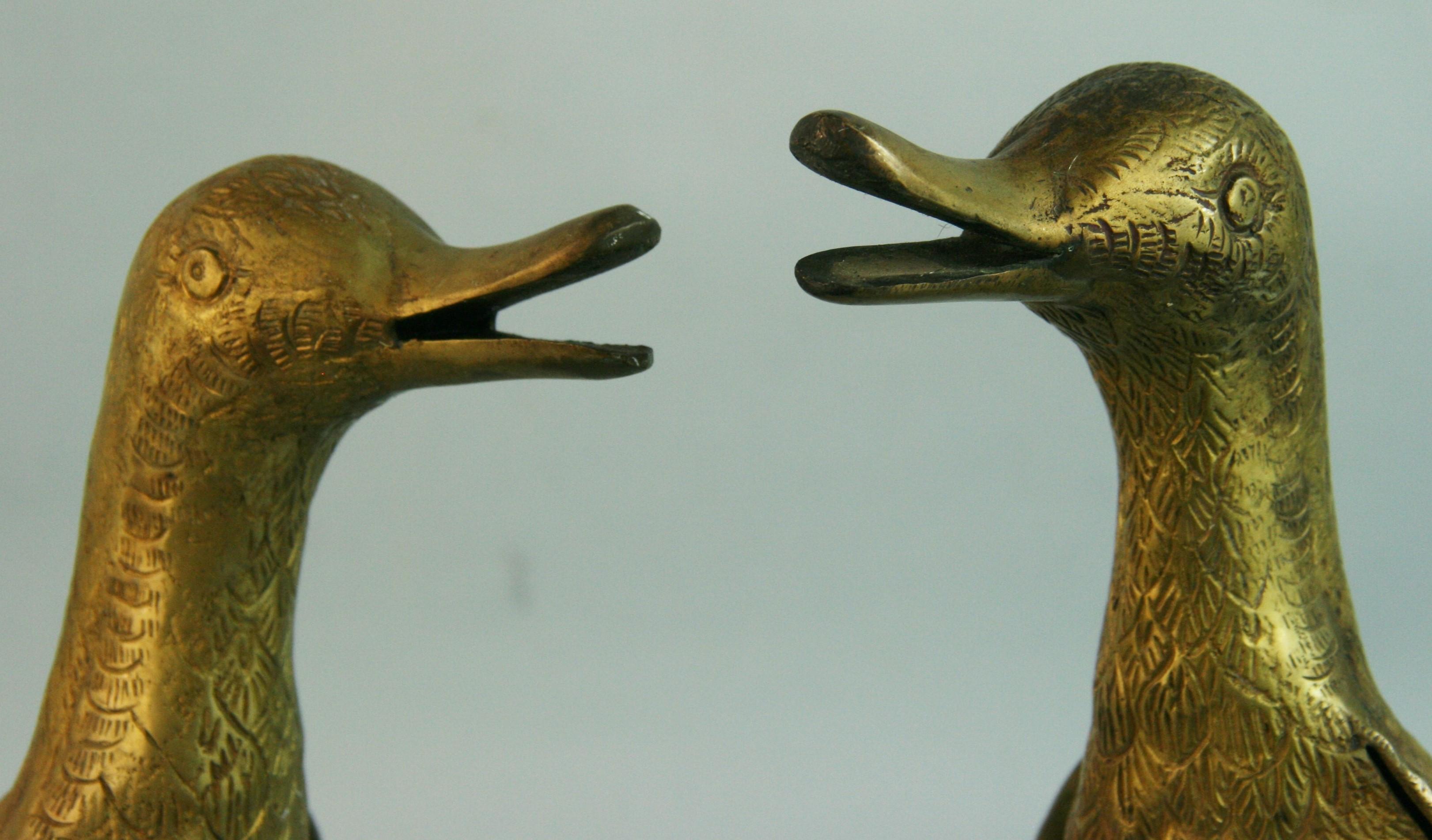 Pair Antique Cast Bronze Japanese Duck Garden Sculptures 1920's For Sale 8