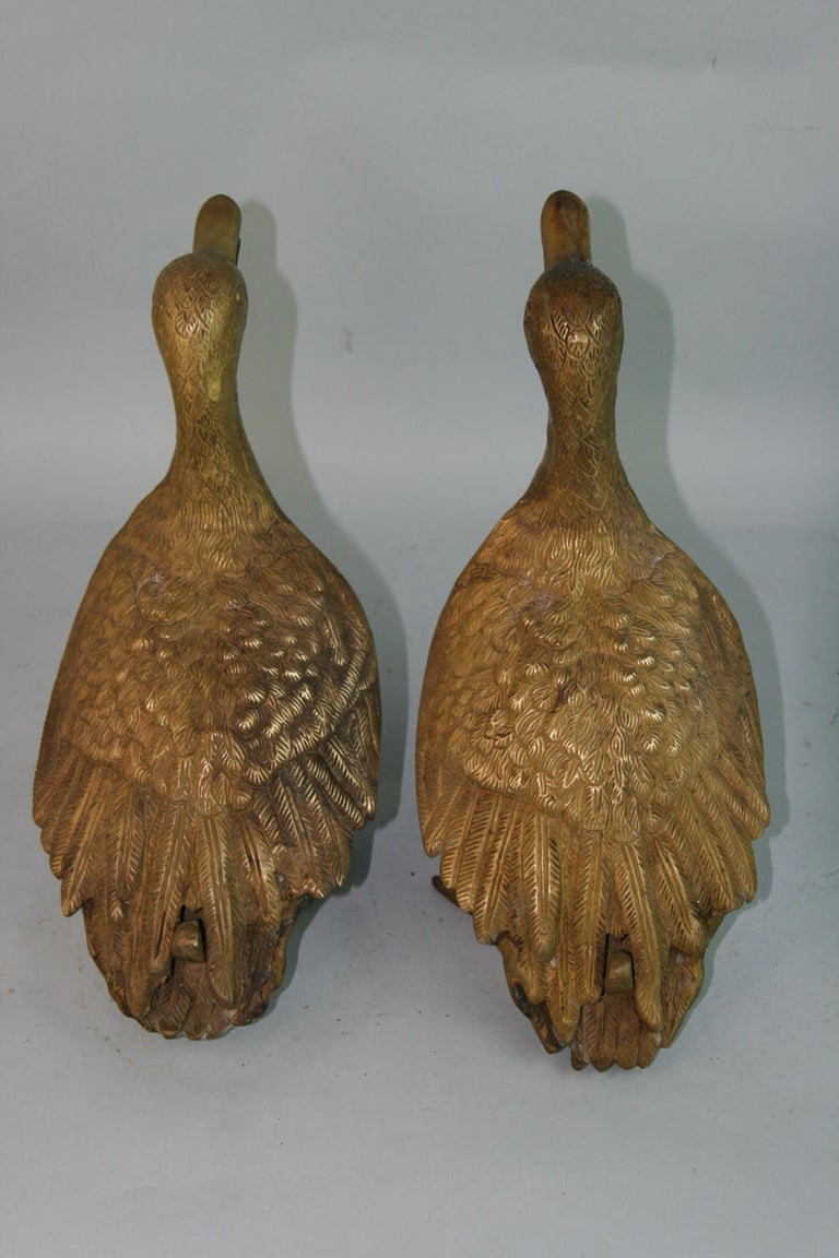 Pair Cast Bronze Japanese Duck Garden Sculptures 1920's For Sale 9