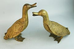 Pair Antique Cast Bronze Japanese Duck Garden Sculptures 1920's
