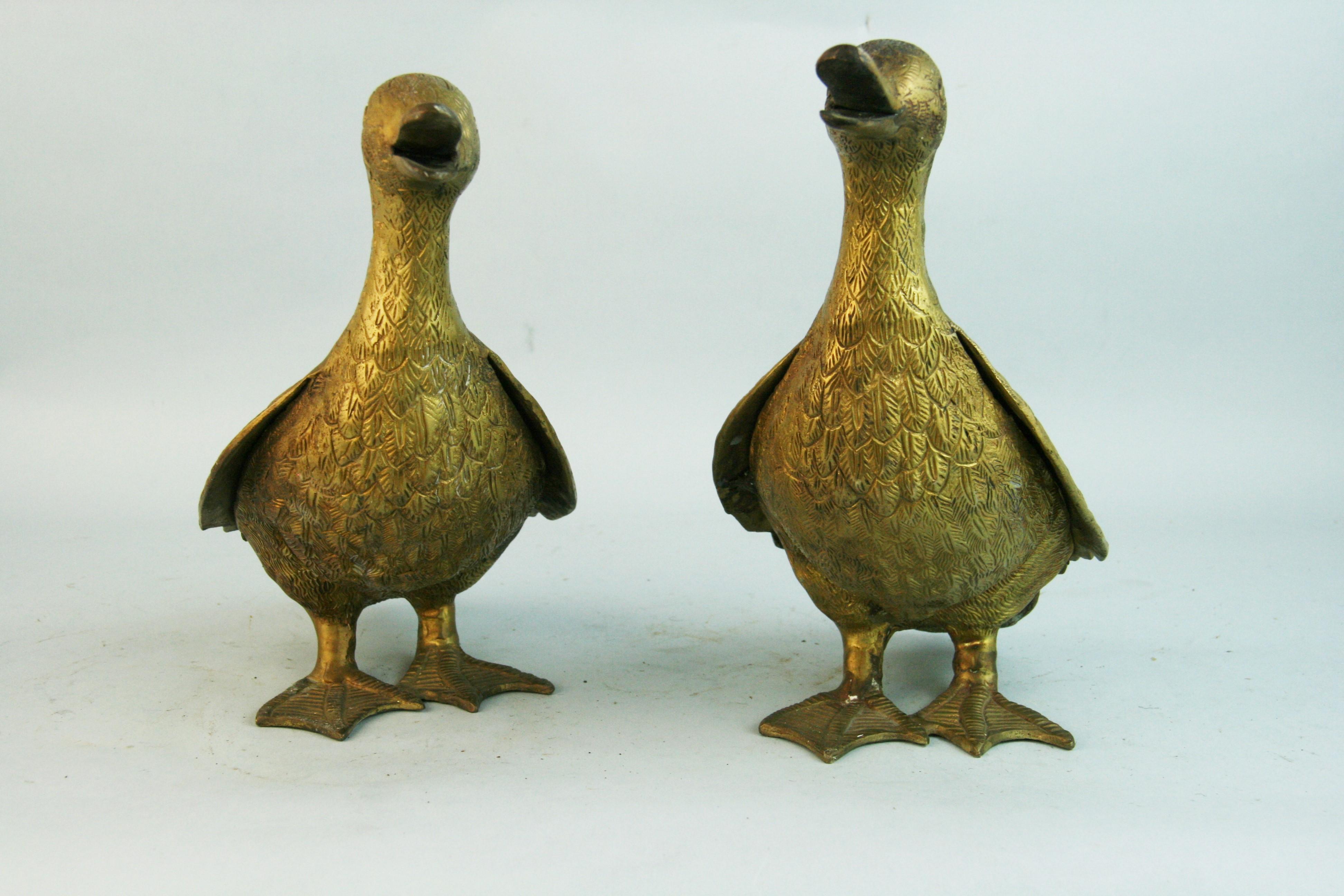 Pair Antique Cast Bronze Japanese Duck Garden Sculptures 1920's 3