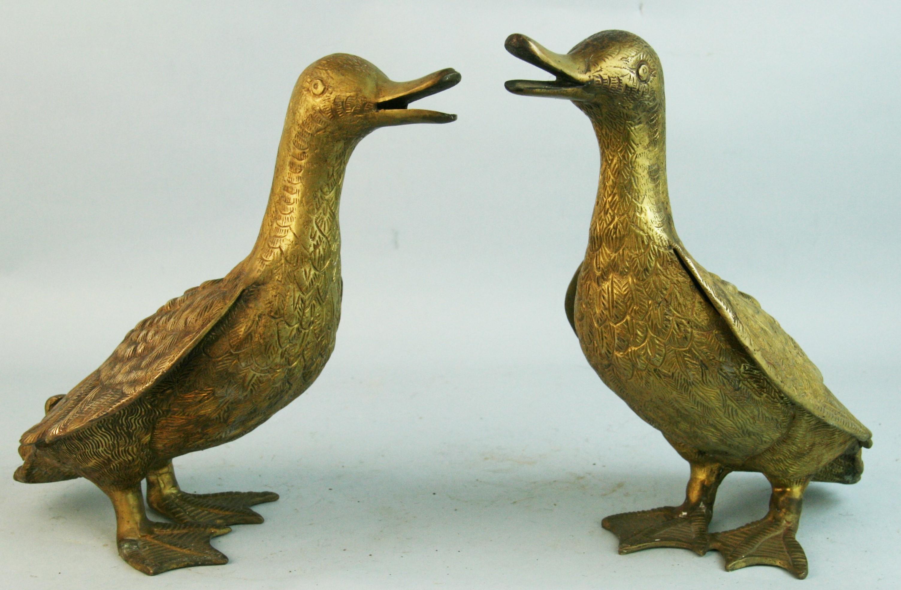Pair Antique Cast Bronze Japanese Duck Garden Sculptures 1920's For Sale 4