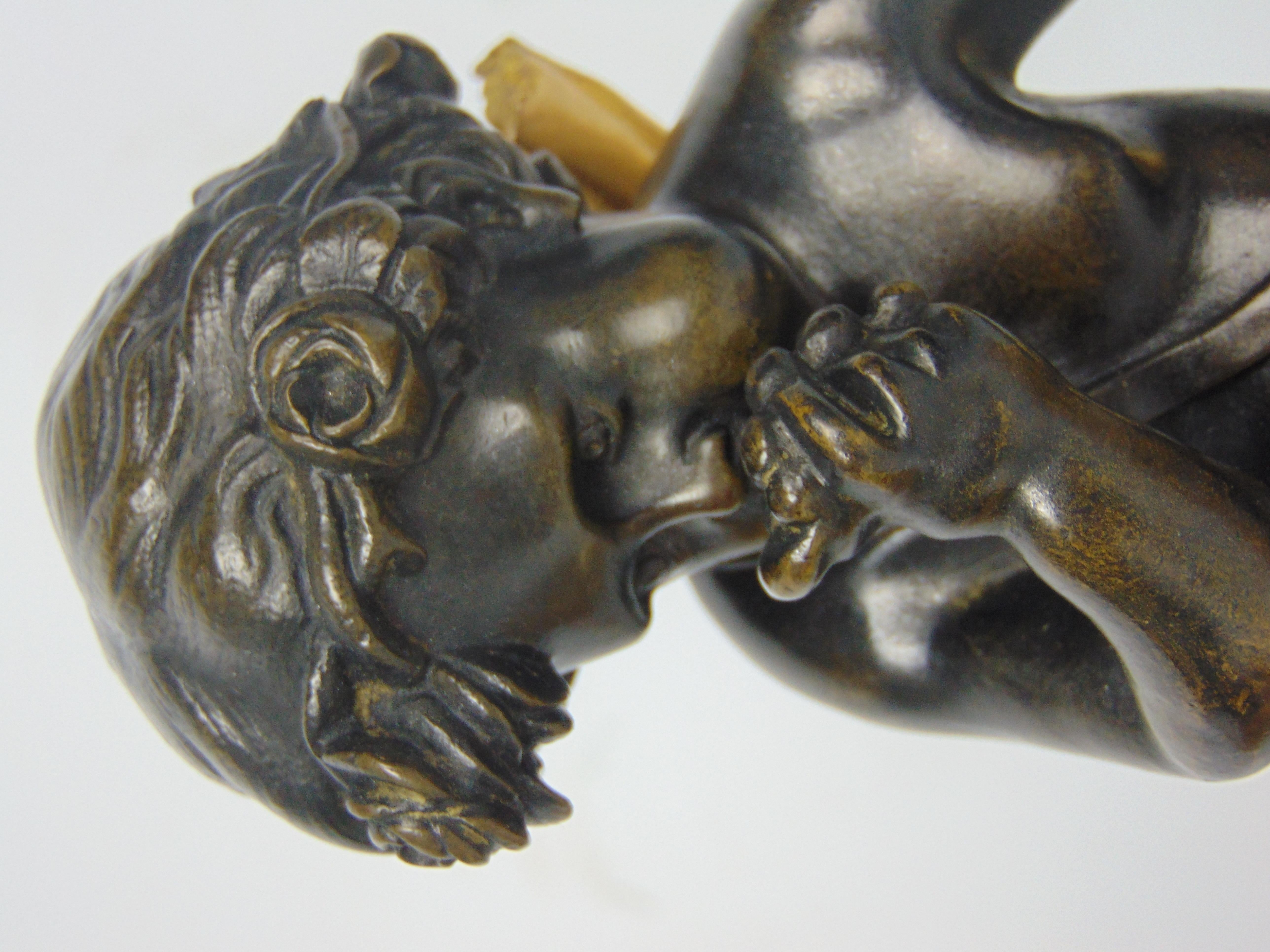 French Pair Cast Chenet in the Form of Bronze Cherubs / Putti