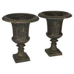 Vintage Pair Cast Iron Classical Garden Urns 20th C