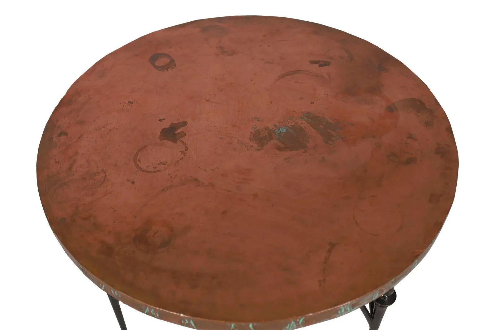 American Pair Cast Iron End Tables with Copper Clad Tops by William Sofield For Sale
