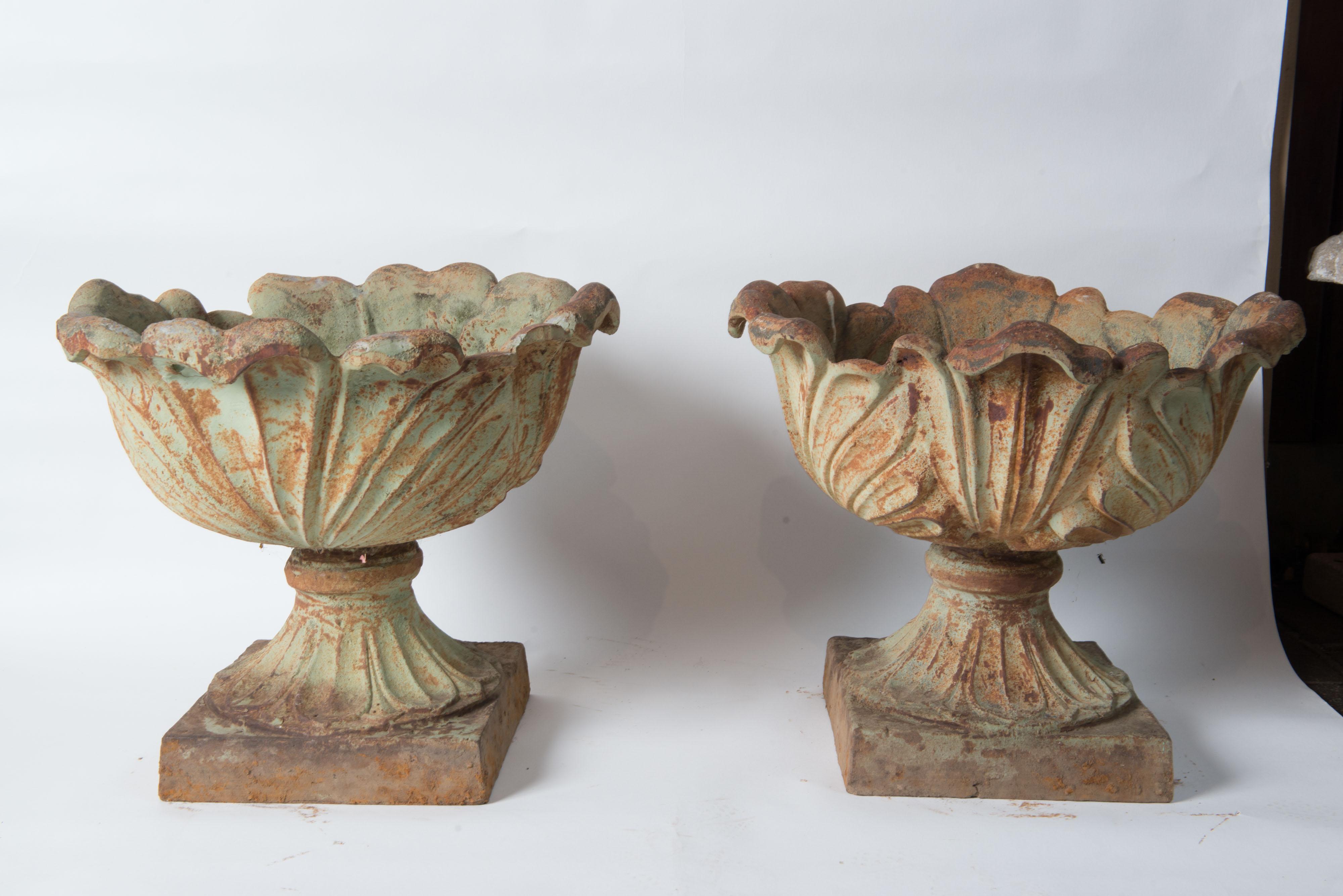 Pair Cast Iron Foliate Form Urns 6