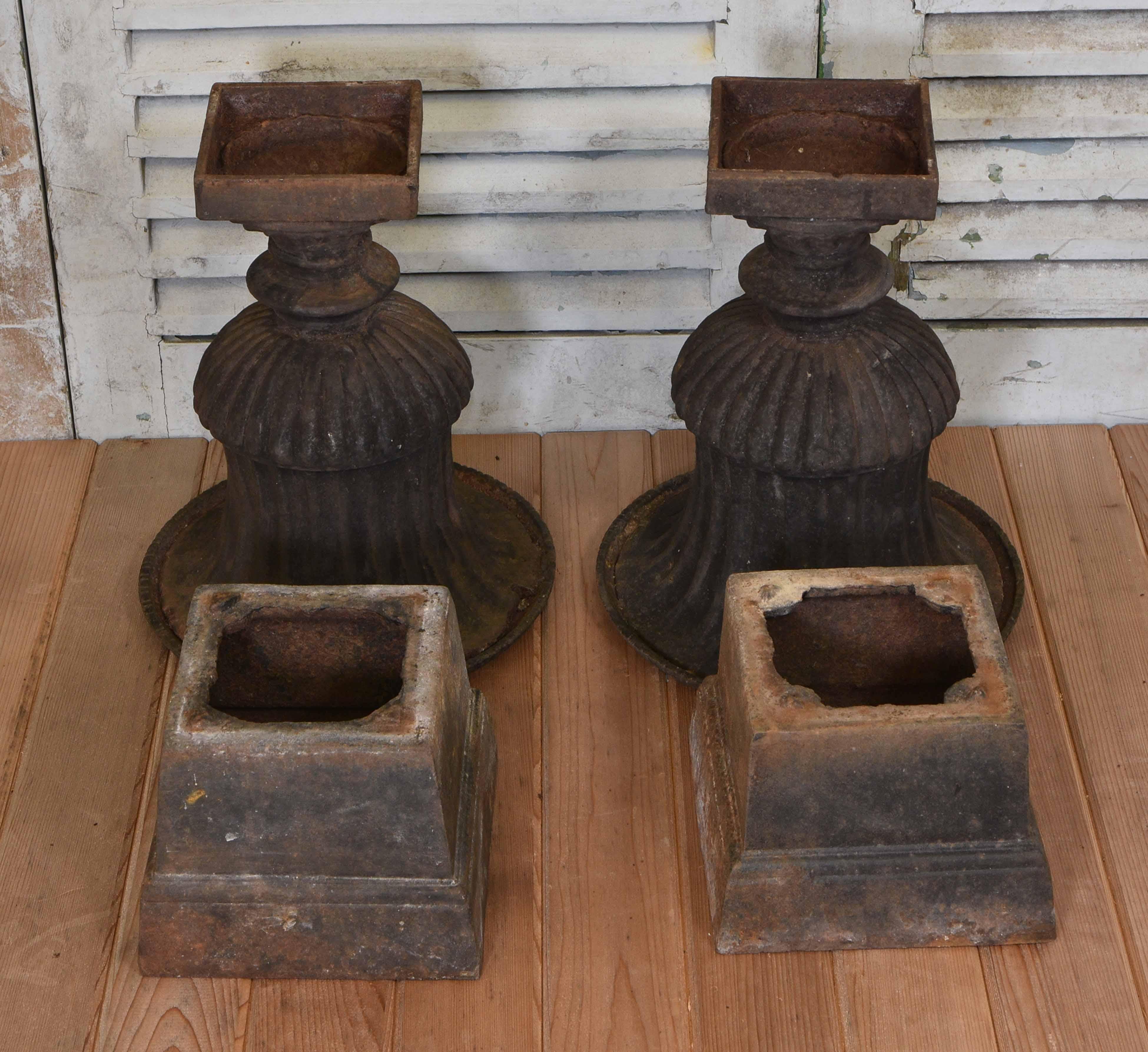 Pair Cast Iron Garden Urns on Stands For Sale 1