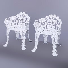 Pair Cast Iron Grape & Leaf Garden Chairs 20th C