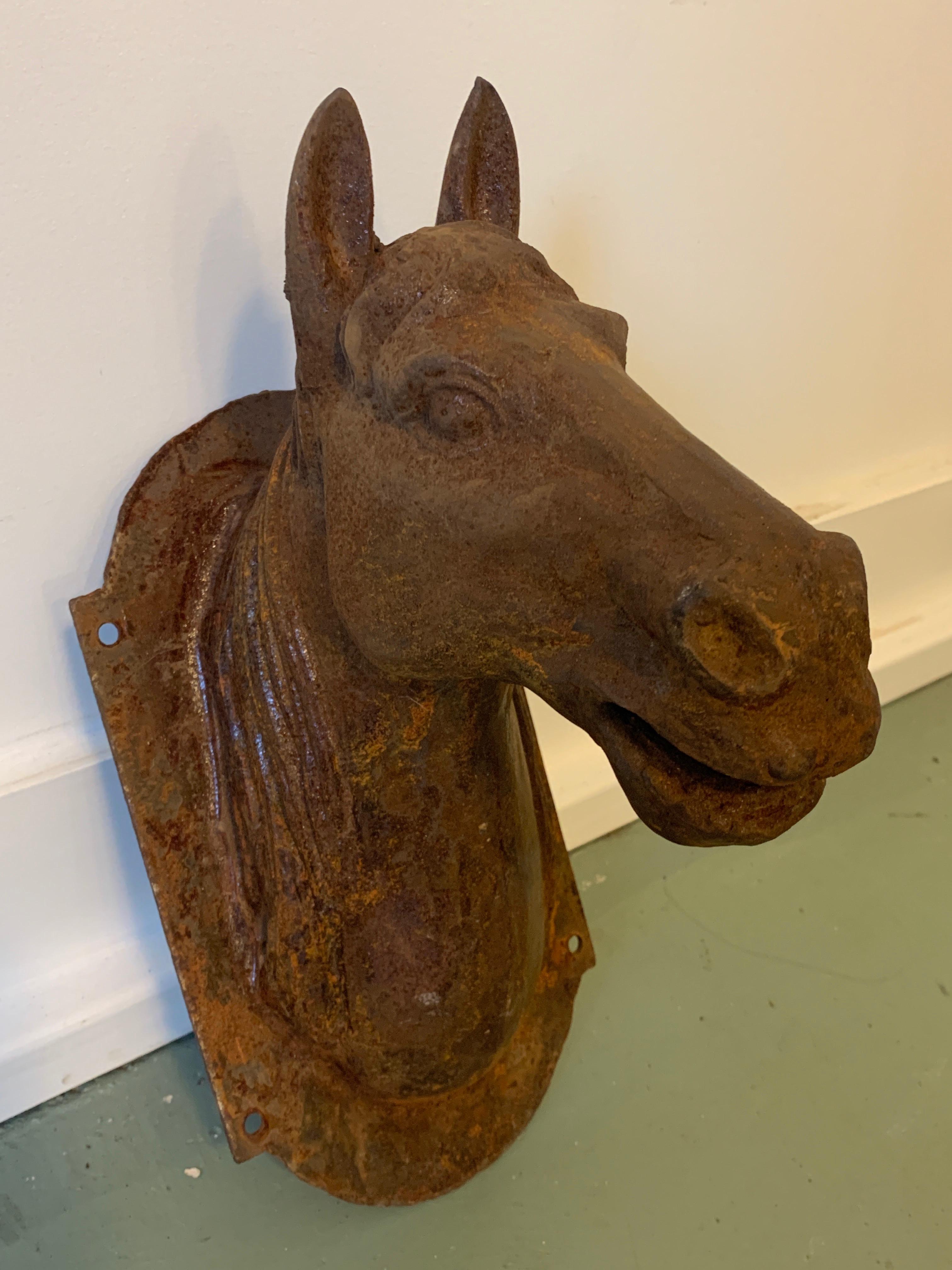 Pair of Cast Iron Horse Heads In Good Condition In Southampton, NY