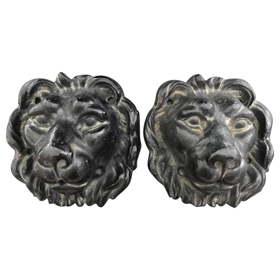 Pair of Cast Iron Lion Head Wall Ornament Fountains