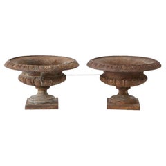 Pair Cast Iron Pie Crust Urns