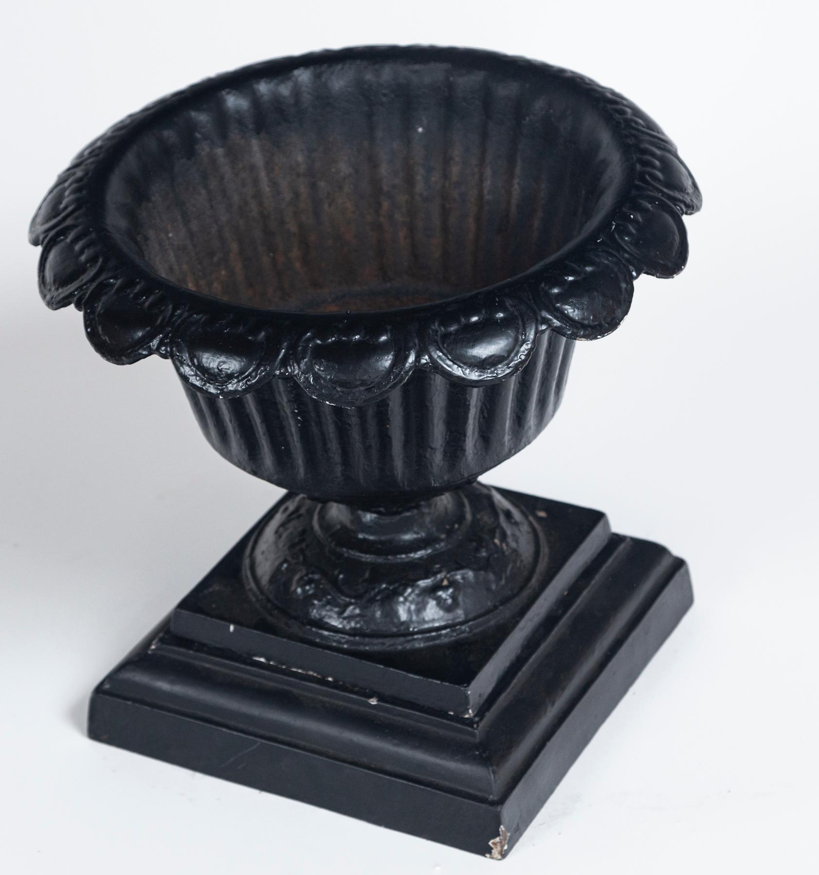 Pair Cast Iron Urns on Bases, early 20th Century In Good Condition In Chappaqua, NY