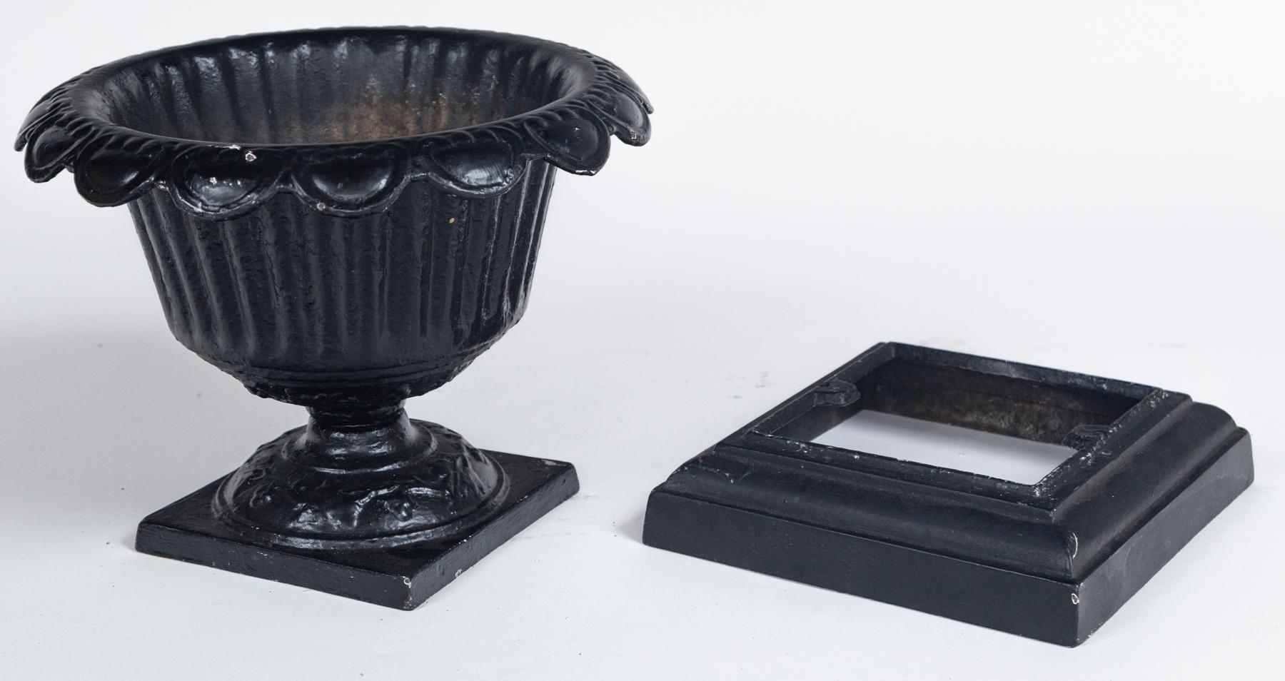 Pair Cast Iron Urns on Bases, early 20th Century 4