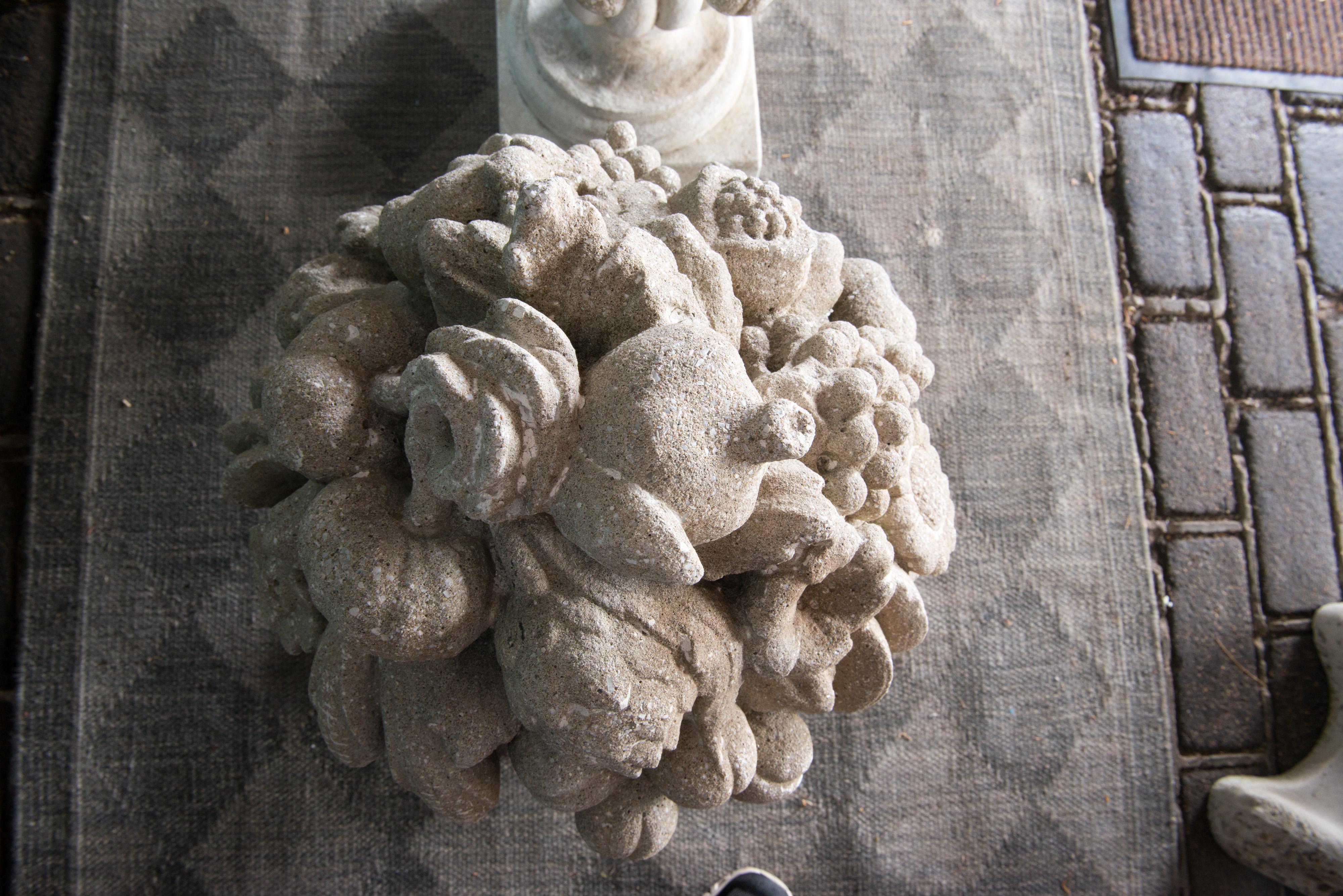 Molded Pair Cast Stone Fruit & Flower Filled Urn Garden Ornaments