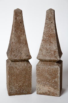 Pair Cast Stone Garden Obelisks, 20th Century