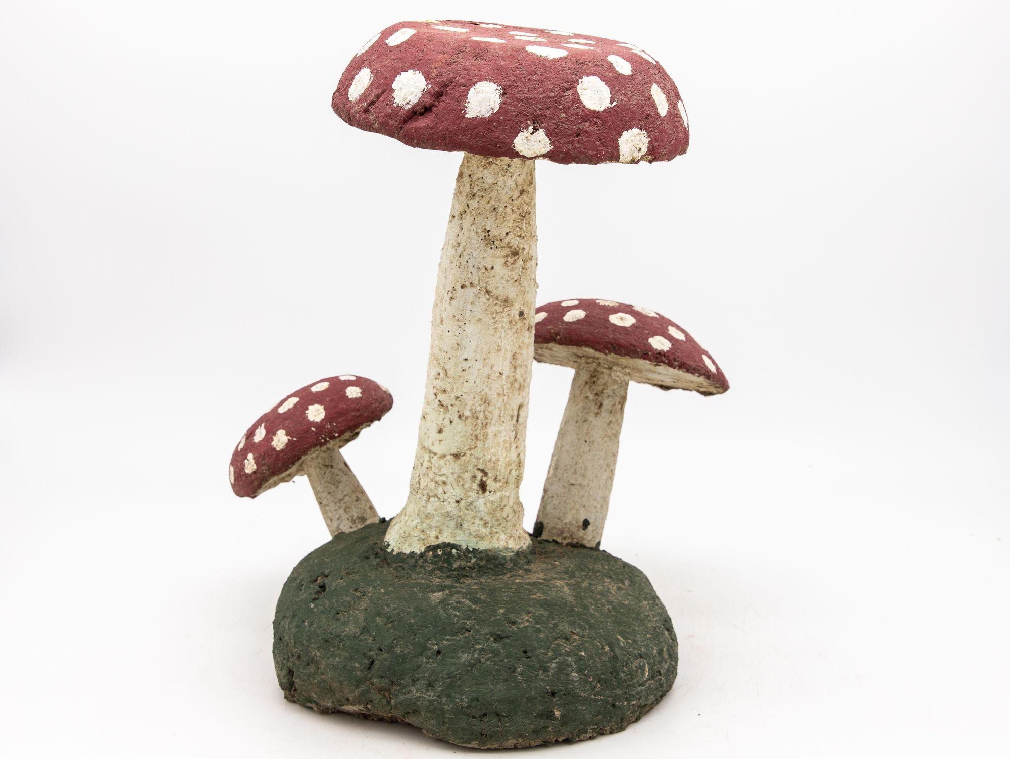 Pair Cast Stone Mushrooms with Red, Green, and White Paint, 20th Century 2