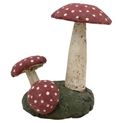 Retro Pair Cast Stone Mushrooms with Red, Green, and White Paint, 20th Century