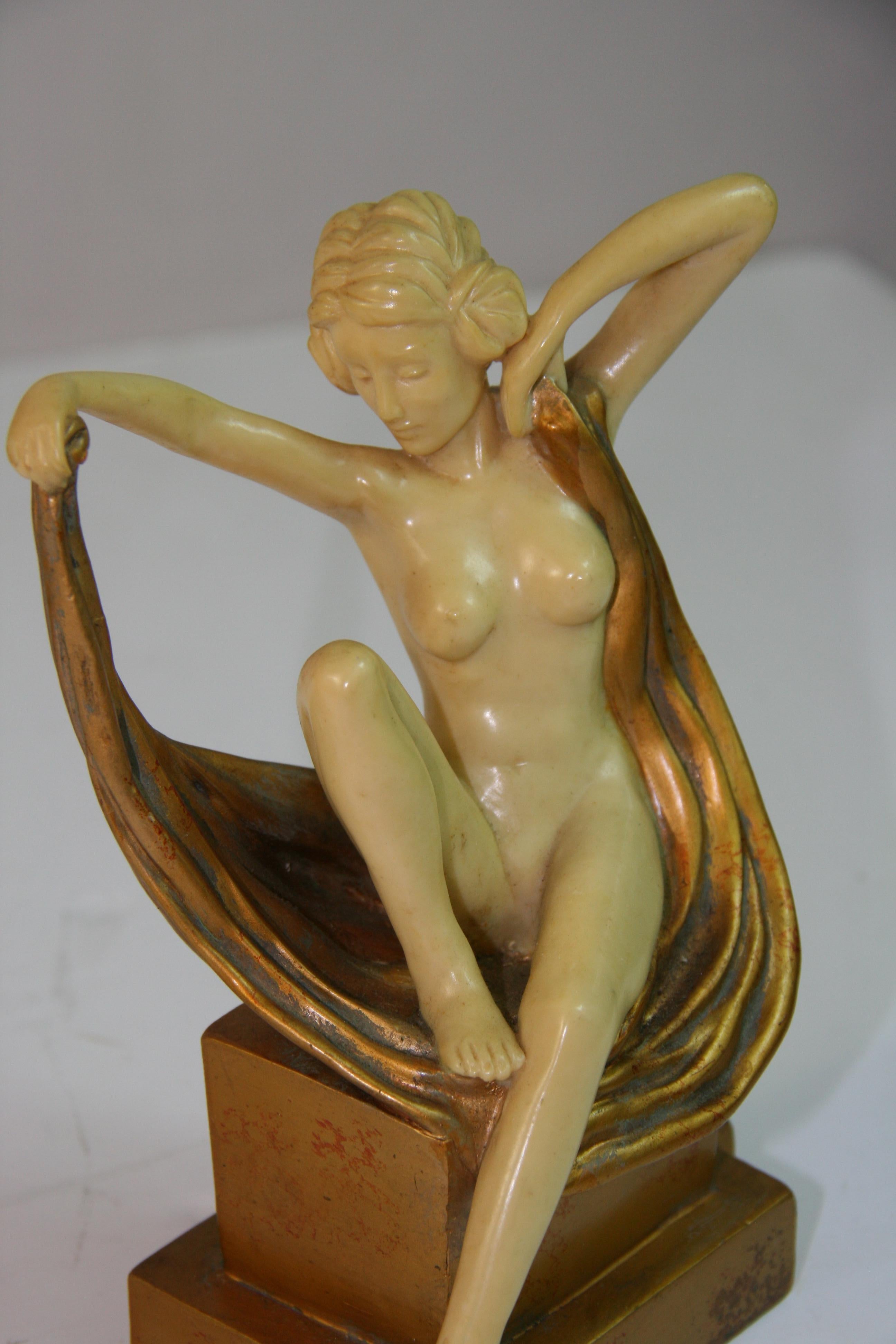 Pair Cast Stone Nude Deco Style Sculptures/Bookends For Sale 9