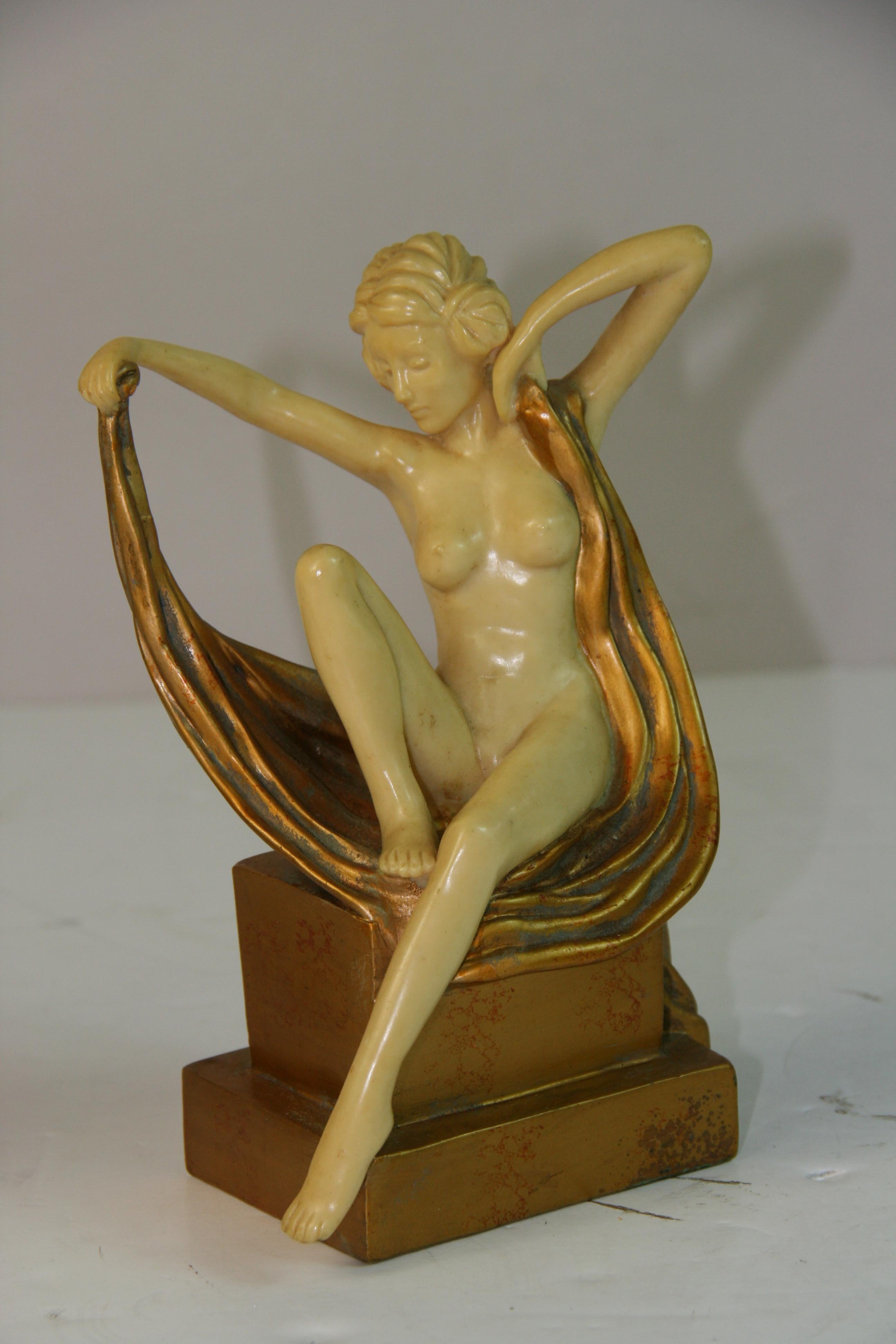 Pair Cast Stone Nude Deco Style Sculptures/Bookends For Sale 2