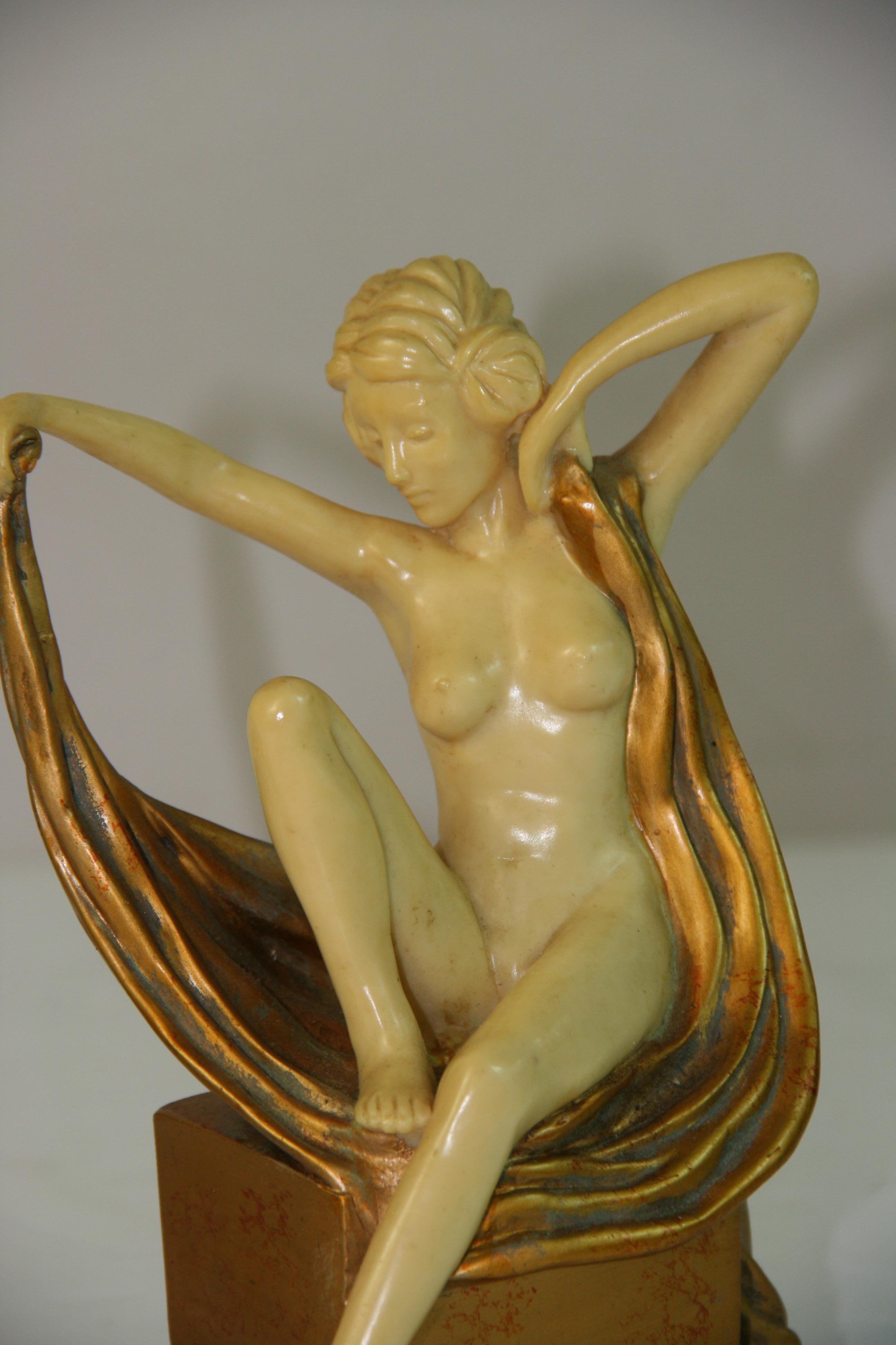 Pair Cast Stone Nude Deco Style Sculptures/Bookends For Sale 3