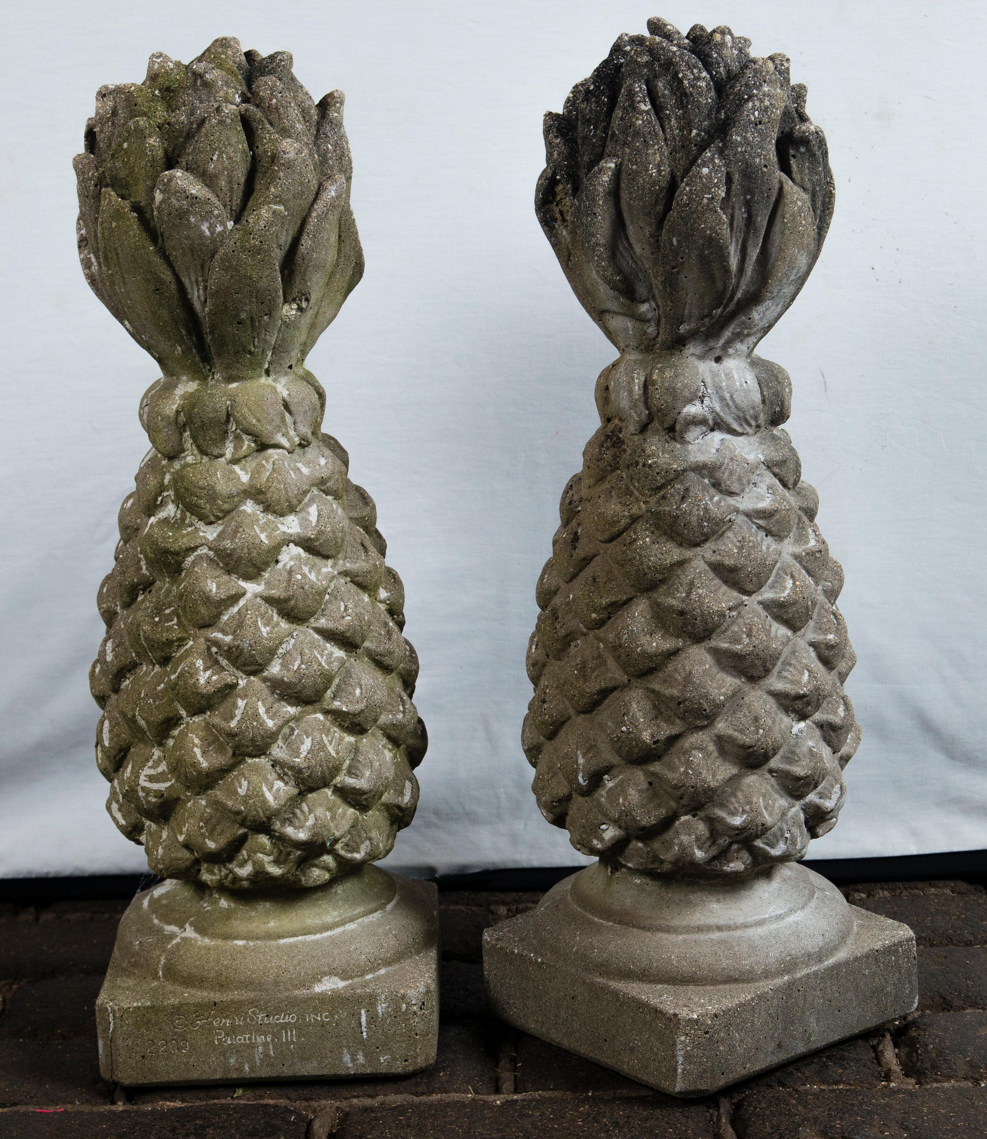 Pair of Cast Stone Pineapple Garden Ornaments 2