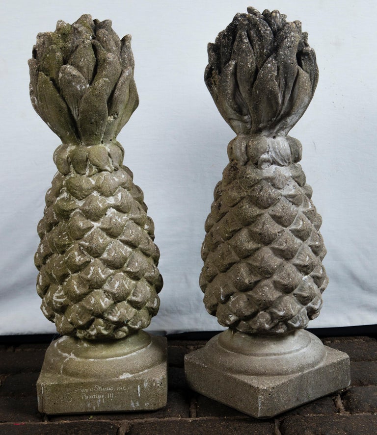 Pair of Cast Stone Pineapple Garden Ornaments at 1stDibs stone ornaments, pineapple ornaments