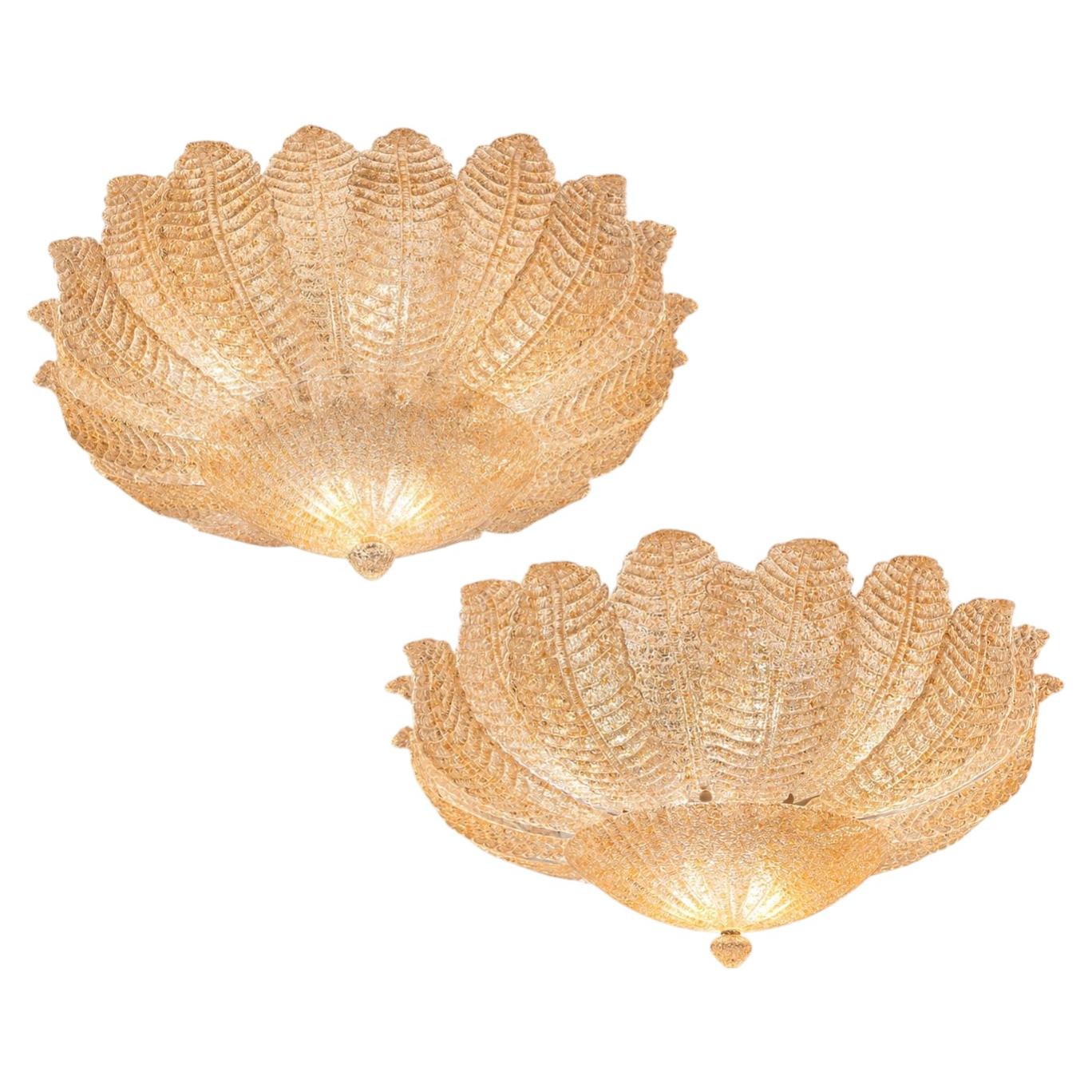 Pair Ceiling Flush Mounts, Murano, 1990s