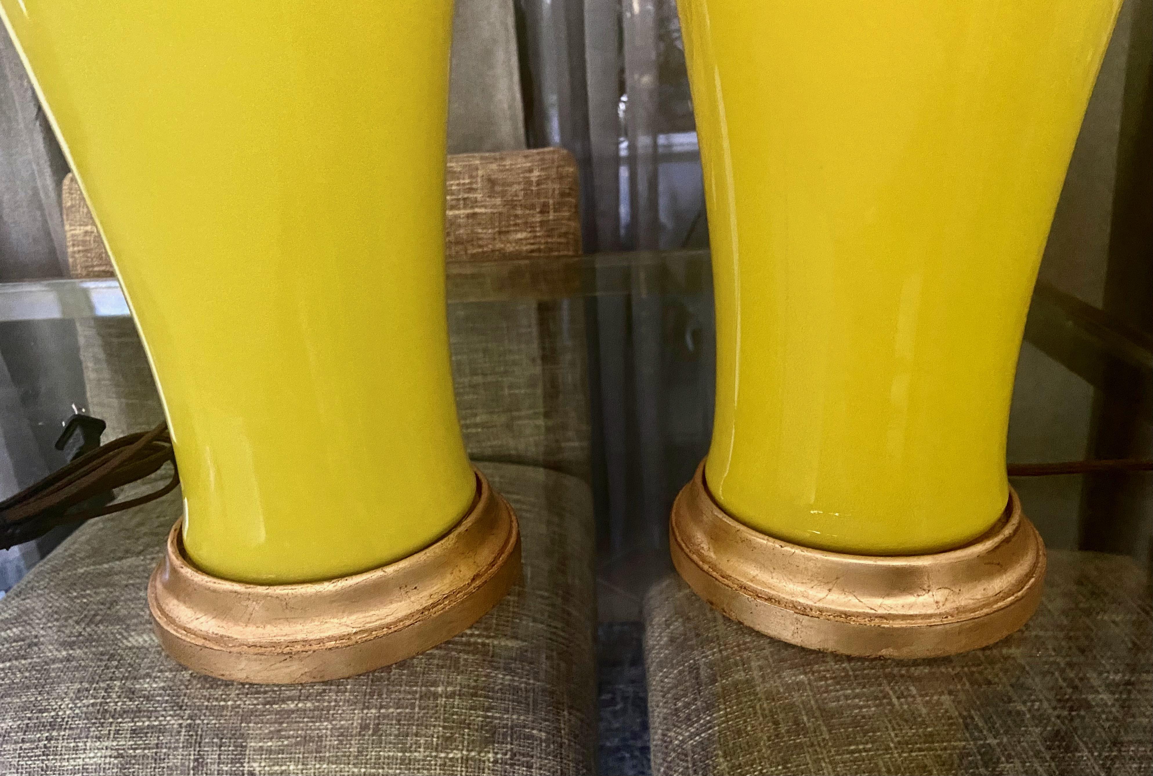 Pair Cenedese Murano Bright Yellow Table Lamps For Sale 4