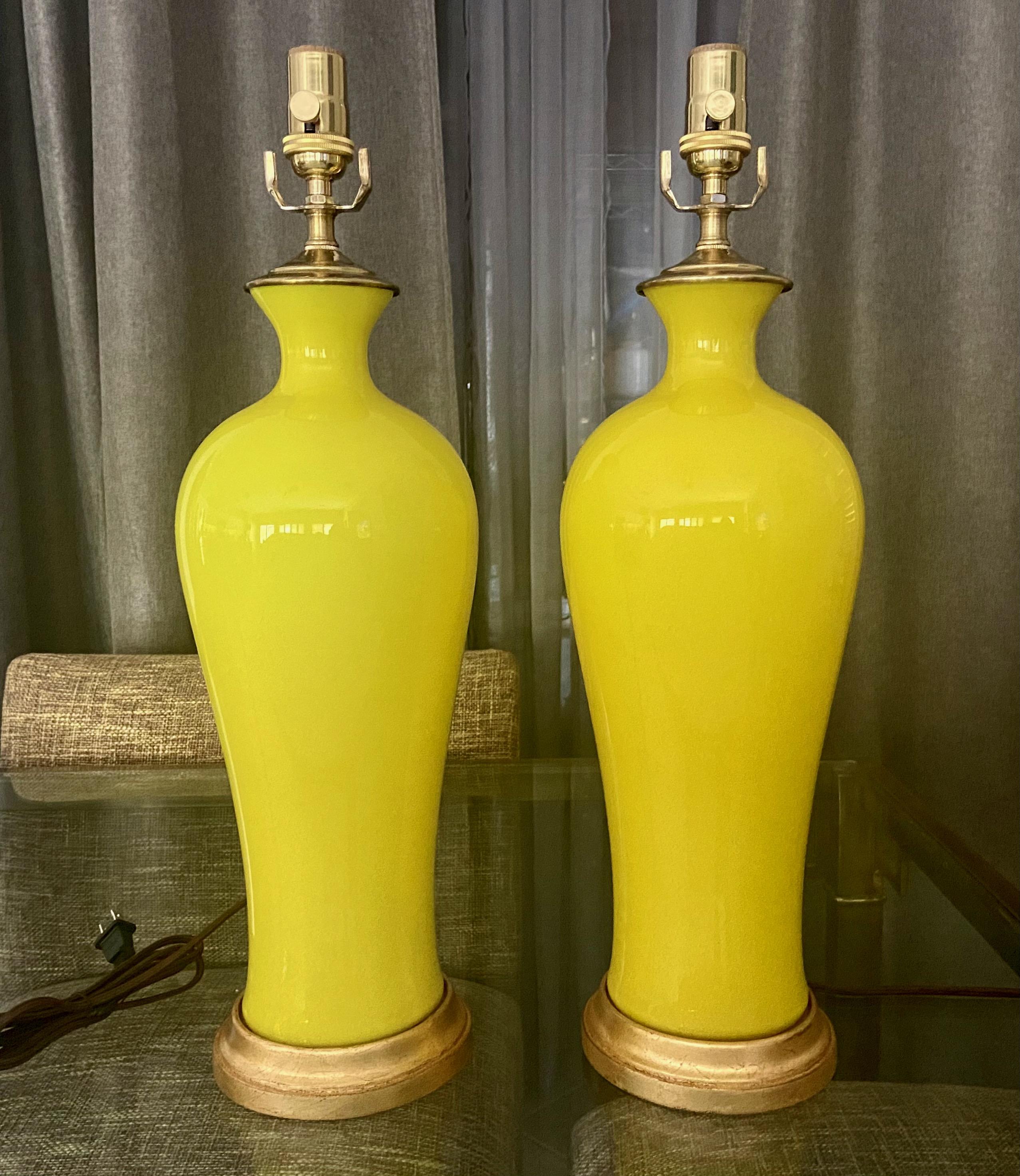 Pair Cenedese Murano Bright Yellow Table Lamps For Sale 8