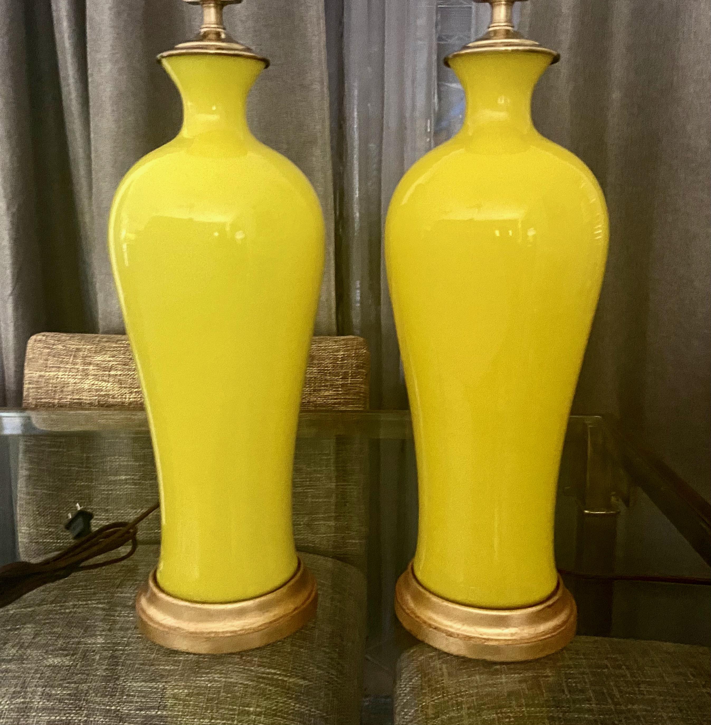 Pair Cenedese Murano Bright Yellow Table Lamps For Sale 9