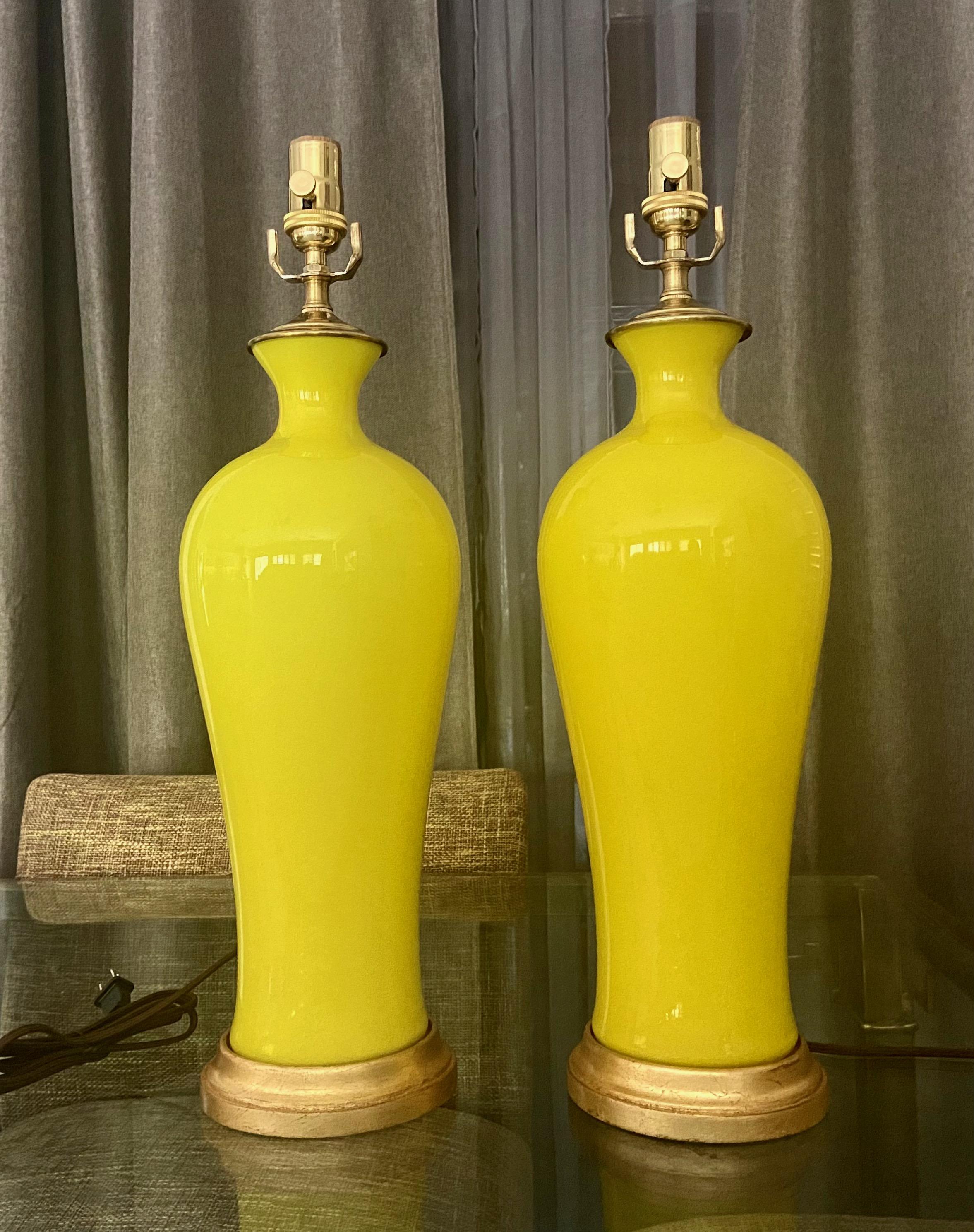 Pair Cenedese Murano Bright Yellow Table Lamps For Sale 10