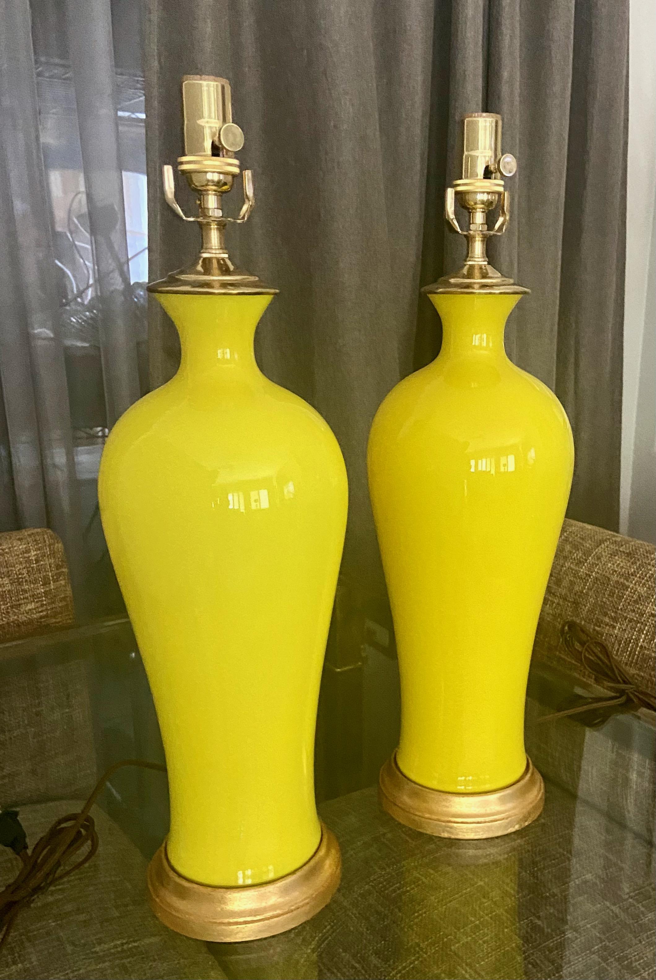 Mid-20th Century Pair Cenedese Murano Bright Yellow Table Lamps For Sale