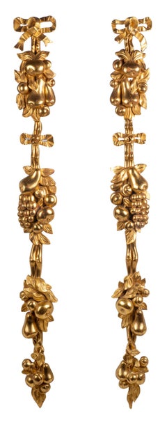 Pair of Century Carved Giltwood Grinling Gibbons Style Garlands and Basket