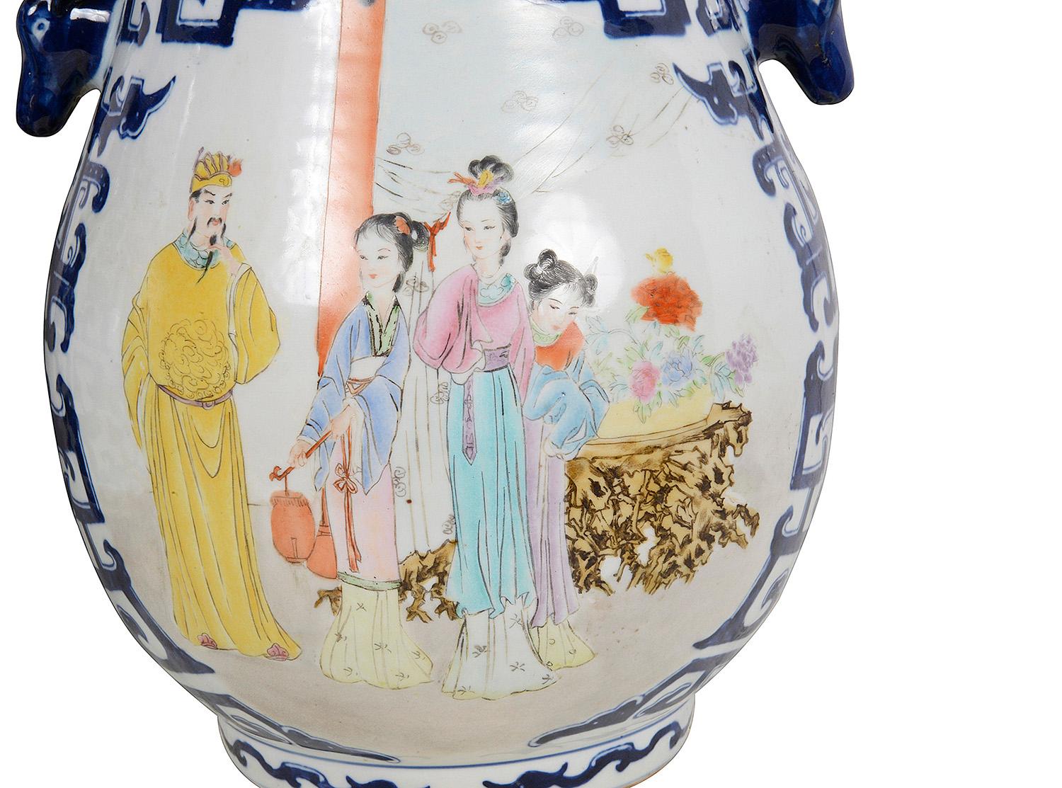 Exportation chinoise Paire de vases / lampes chinois du XXe siècle en vente