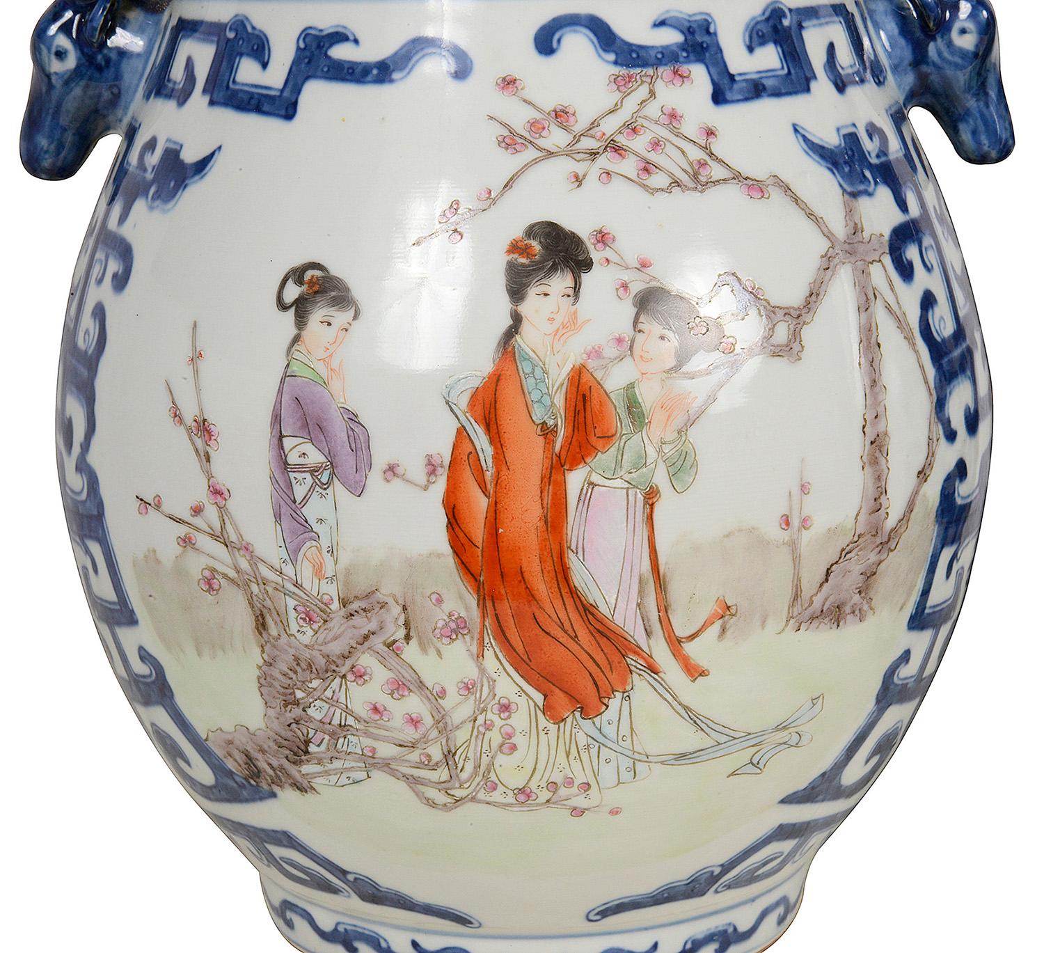 Hand-Painted Pair Century Chinese Vases / Lamps For Sale
