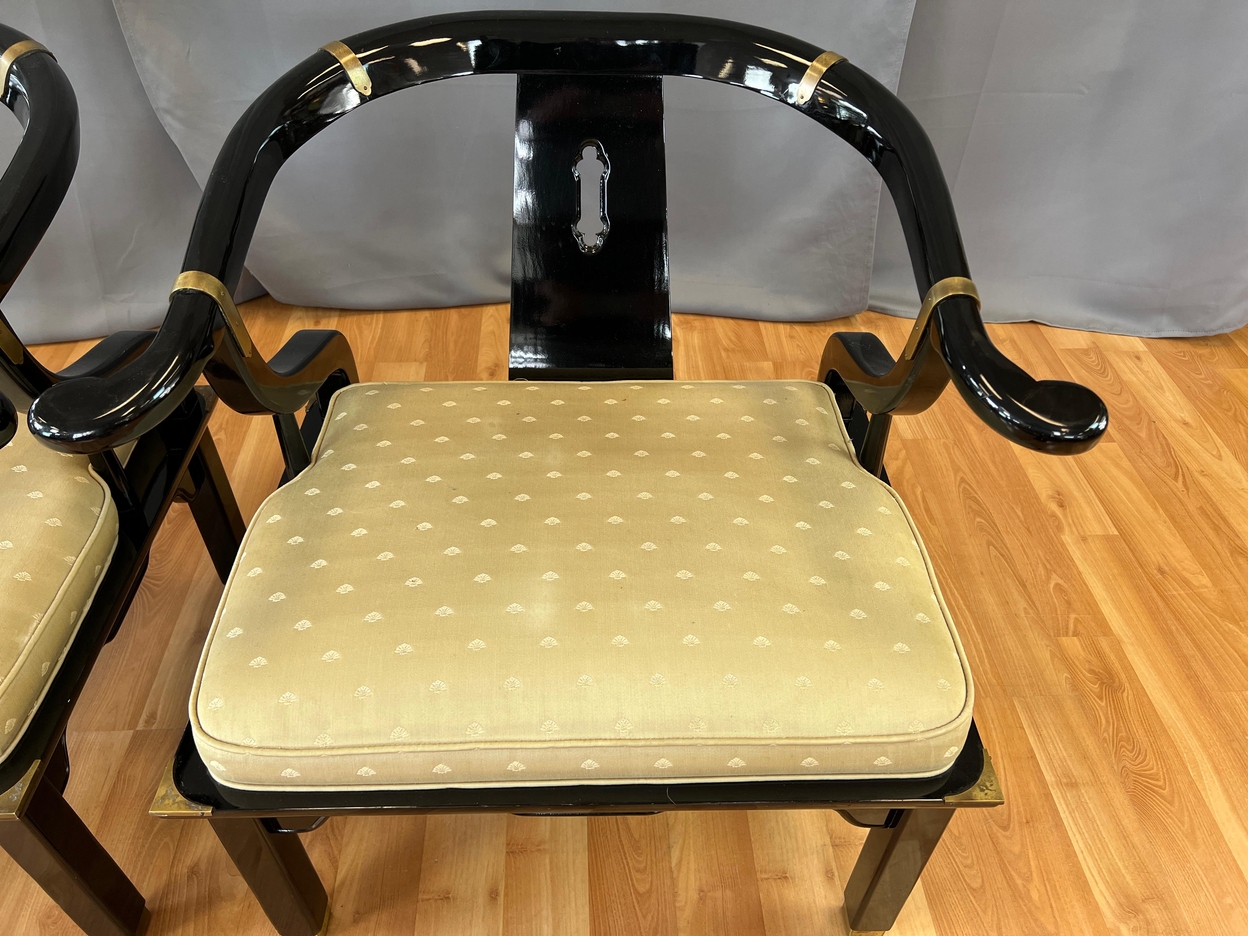 Pair Century Furniture Chinese Style Black Horseshoe Back Chow Chairs 2