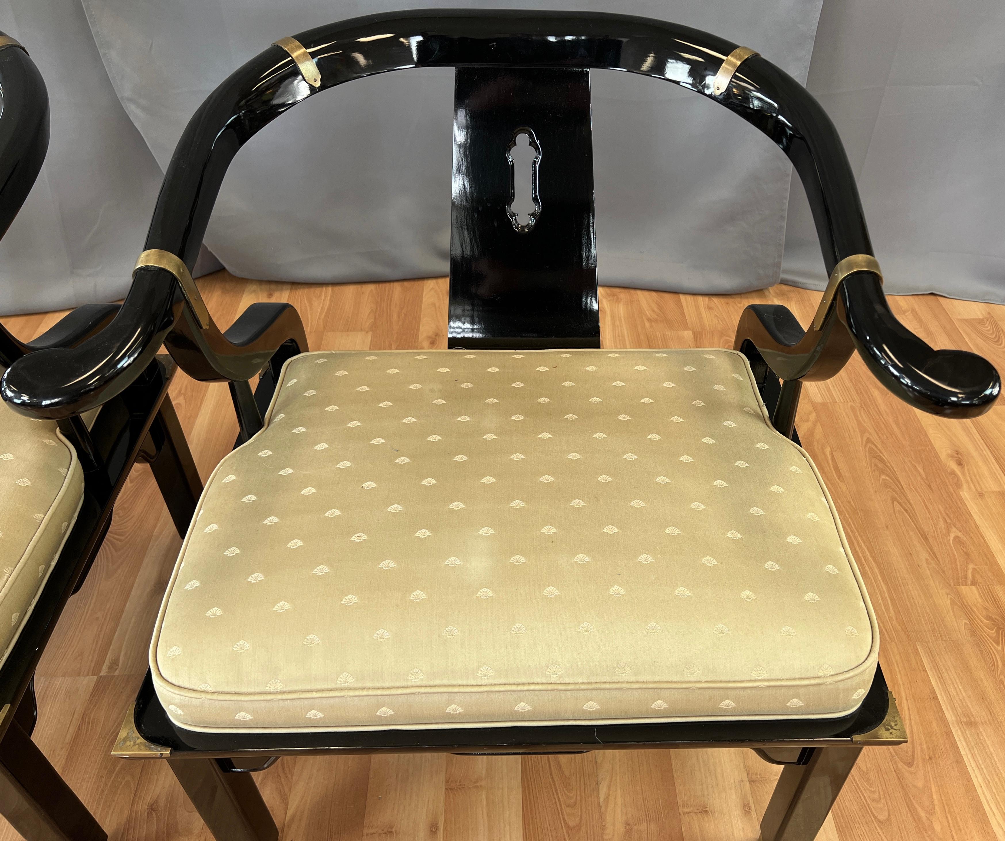 Pair Century Furniture Chinese Style Black Horseshoe Back Chow Chairs 3