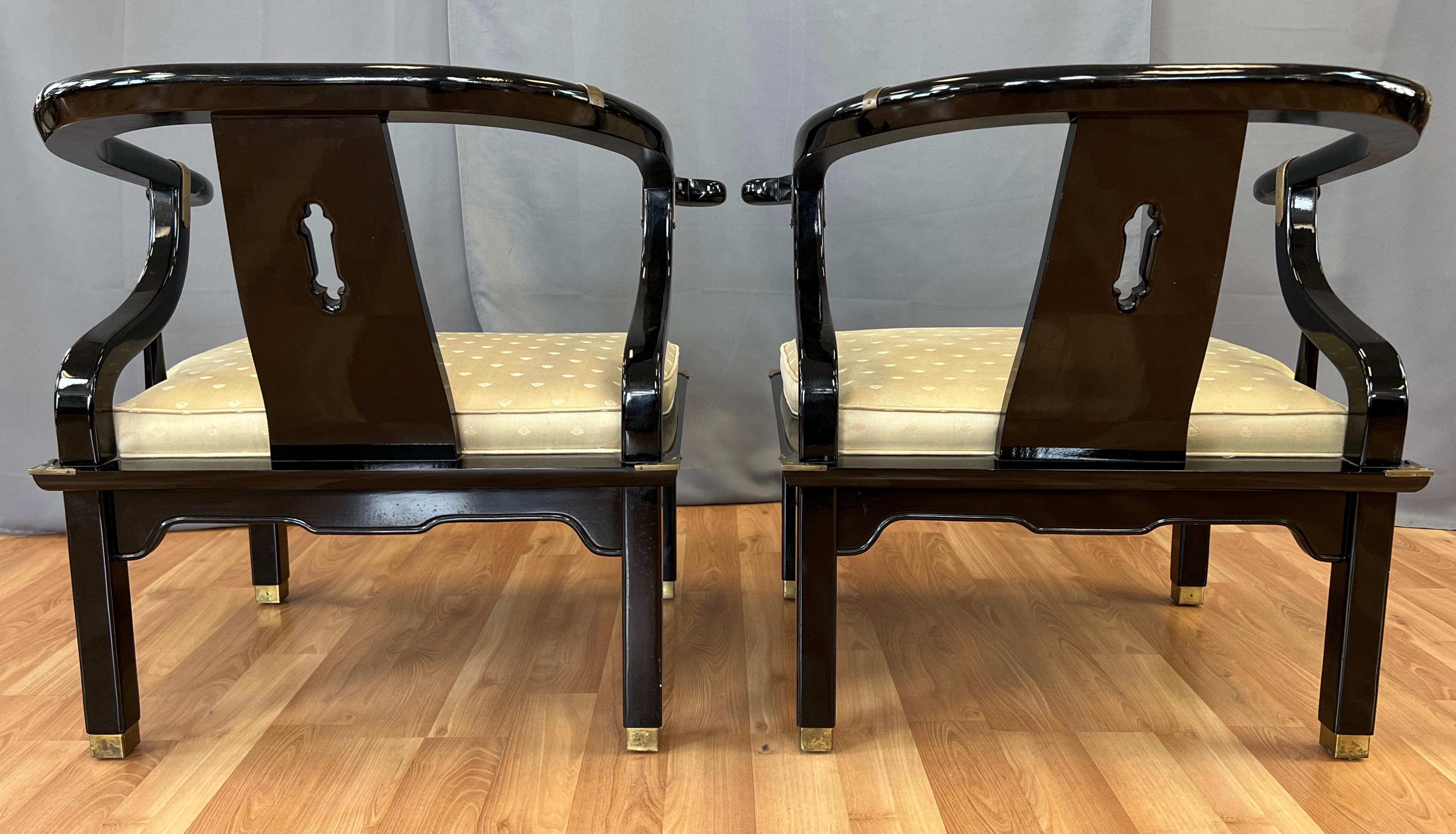 American Pair Century Furniture Chinese Style Black Horseshoe Back Chow Chairs