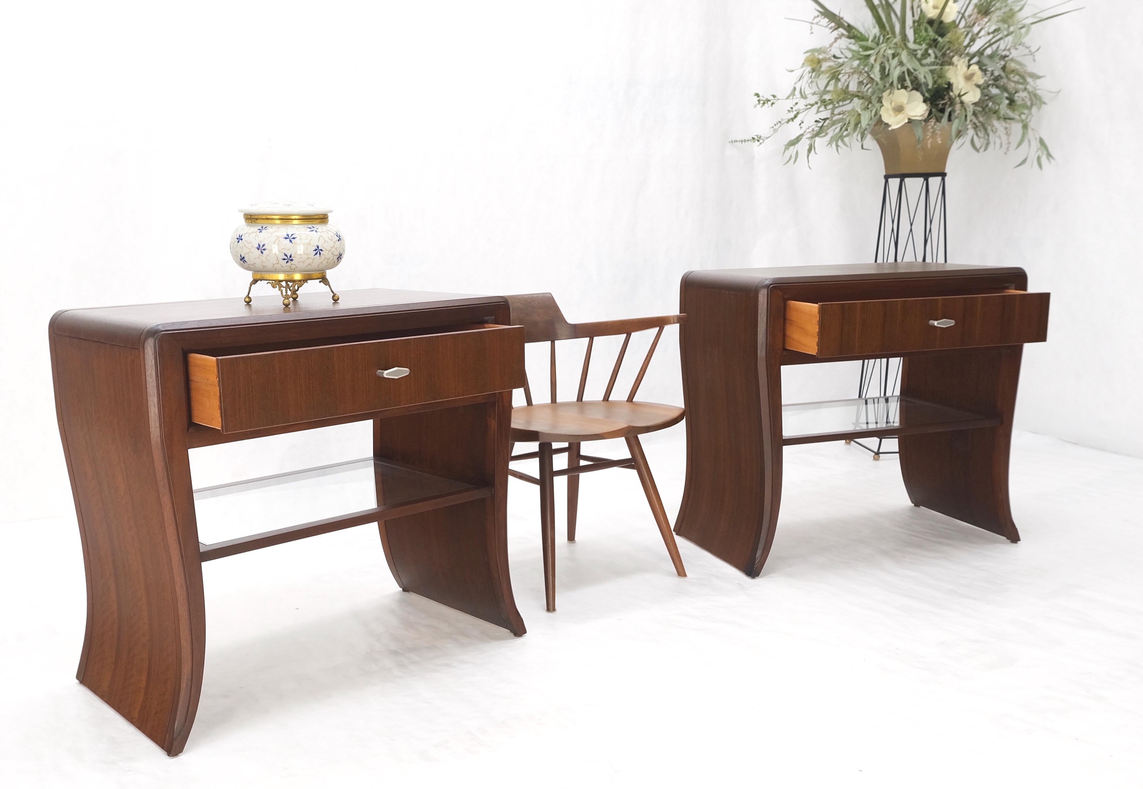 Pair Century Walnut Waterfall Brand New Old Stock Two Tier End Side Tables Stand For Sale 3
