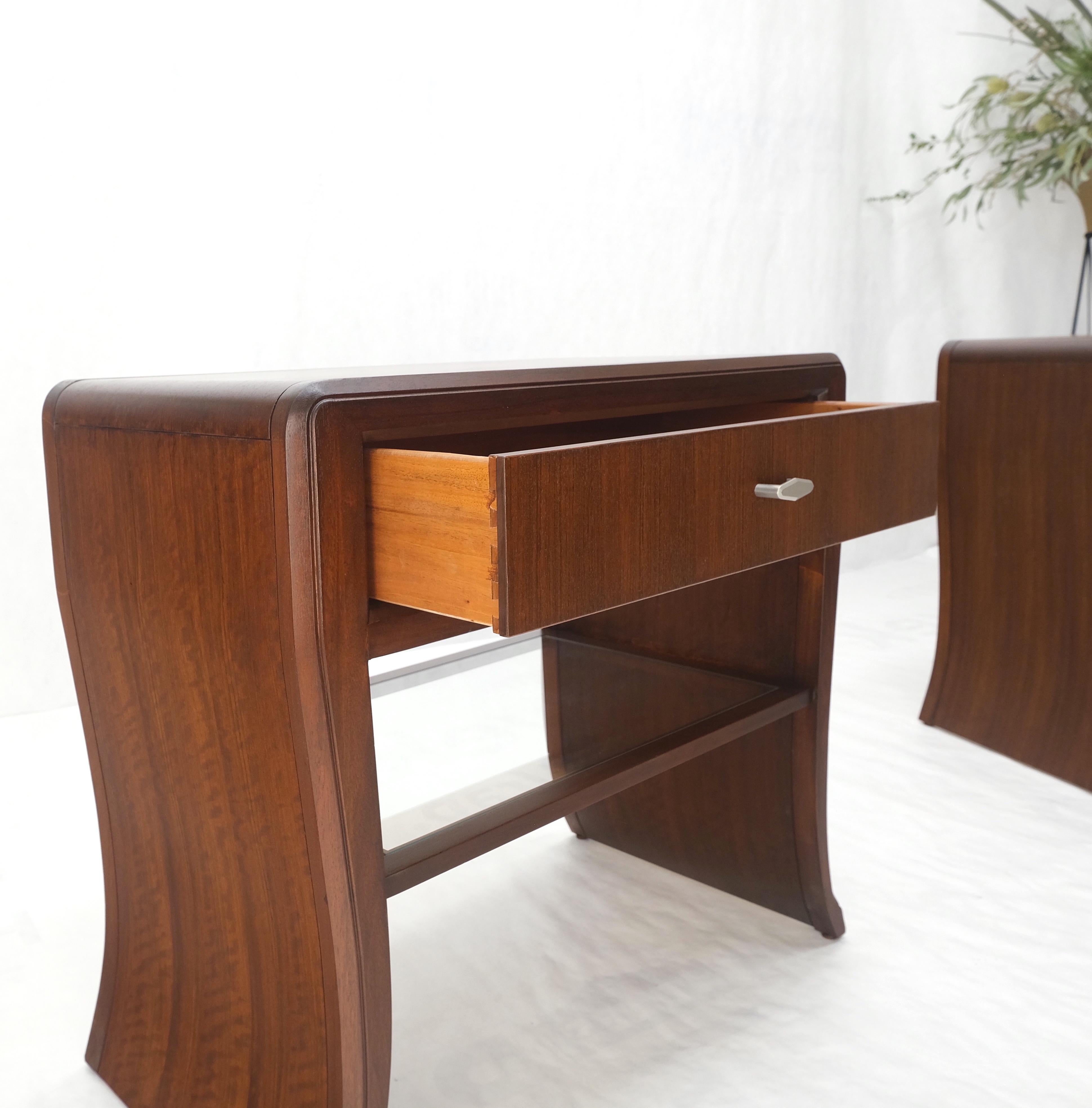 Pair Century Walnut Waterfall Brand New Old Stock Two Tier End Side Tables Stand For Sale 6