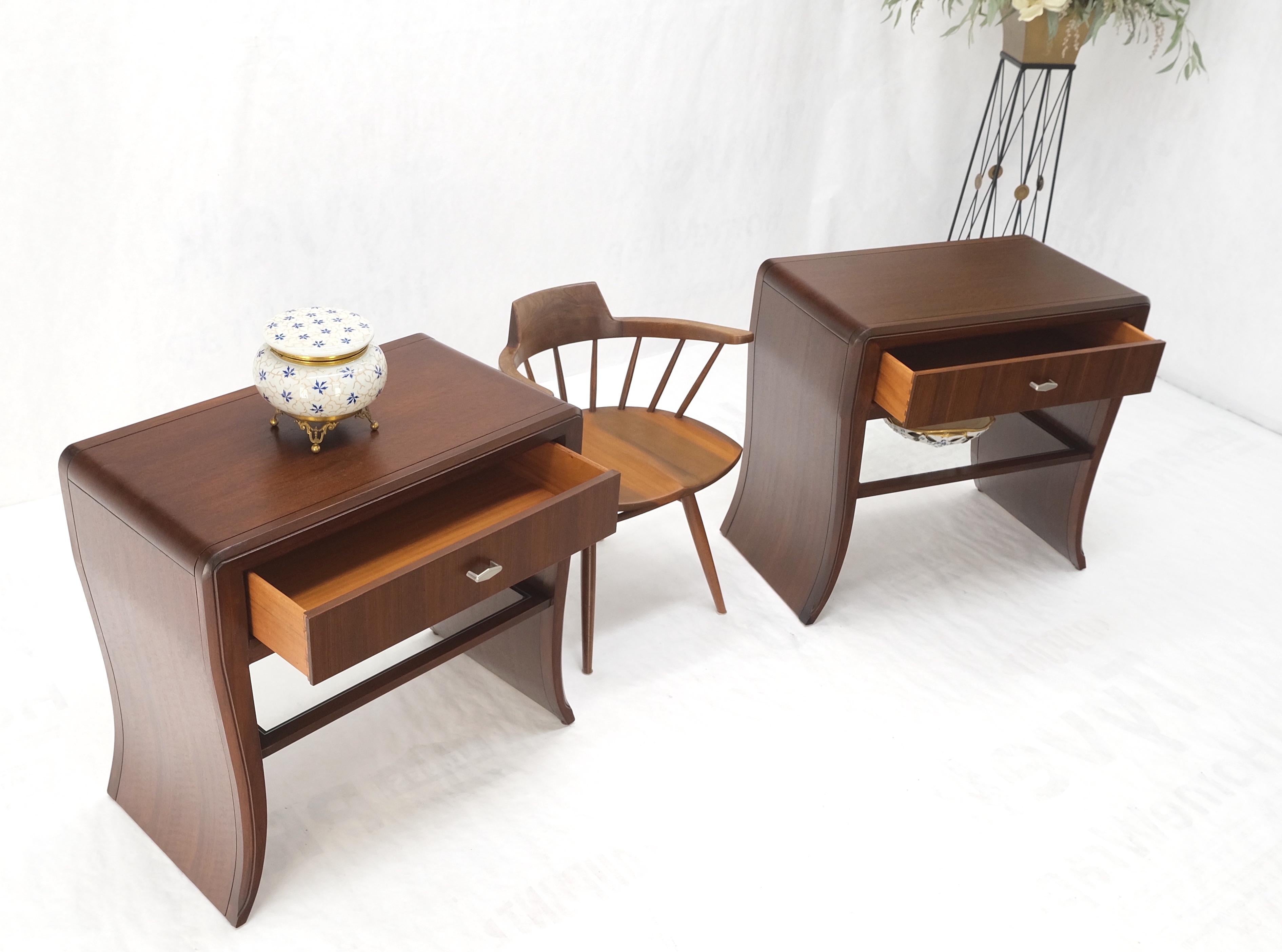 Pair Century Walnut Waterfall Brand New Old Stock Two Tier End Side Tables Stand For Sale 8
