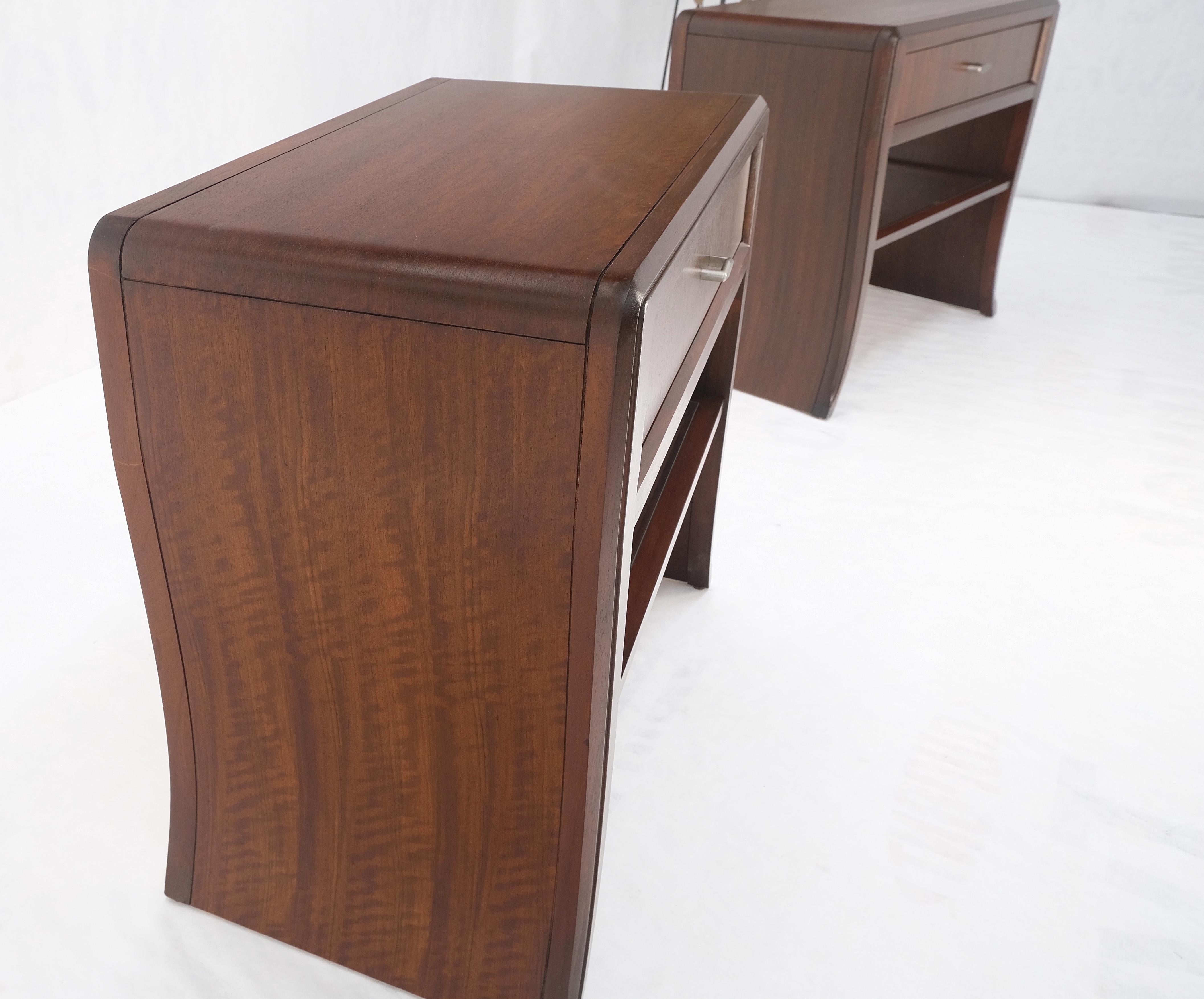 Pair Century Walnut Waterfall Brand New Old Stock Two Tier End Side Tables Stand For Sale 9