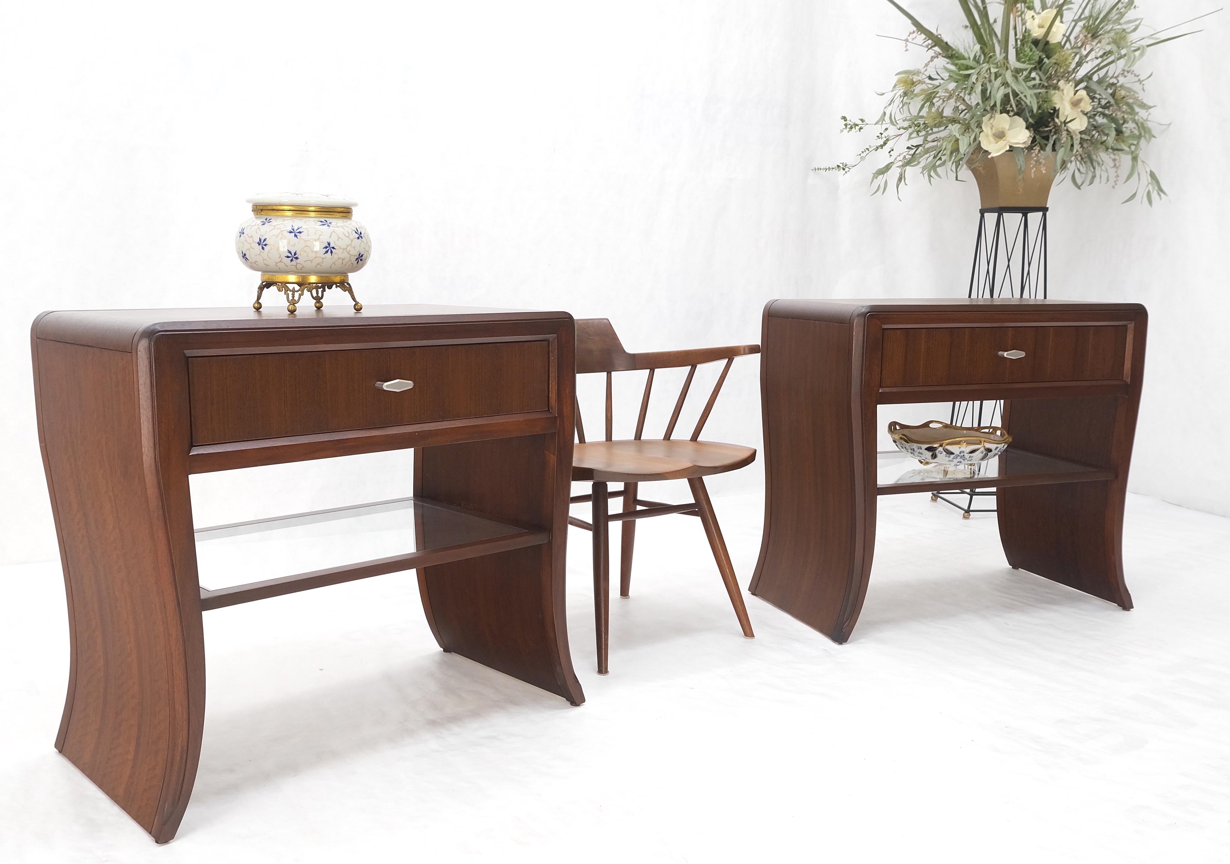 Pair Century Walnut Waterfall Brand New Old Stock Two Tier End Side Tables Stand For Sale 10