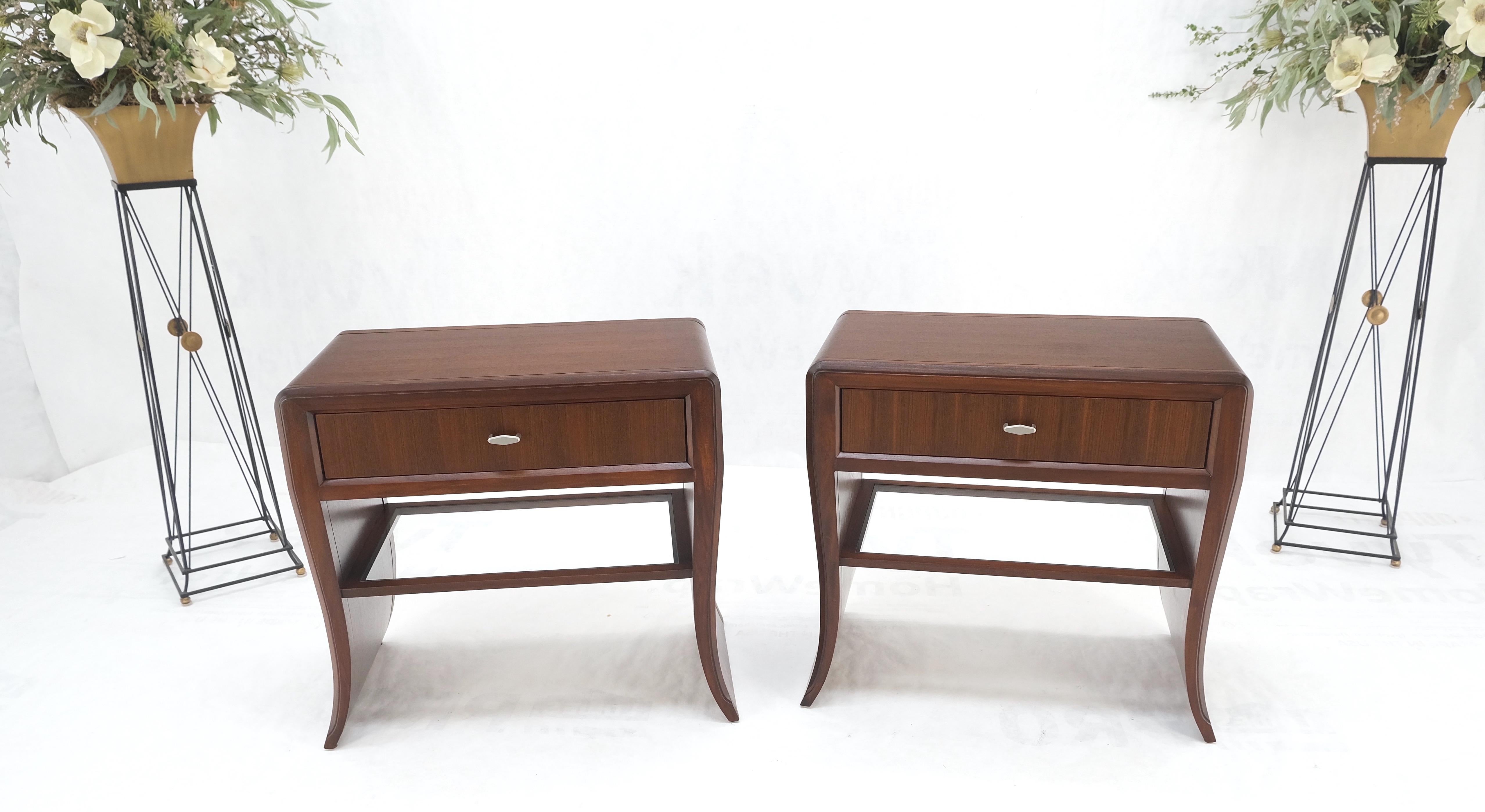 Mid-Century Modern Pair Century Walnut Waterfall Brand New Old Stock Two Tier End Side Tables Stand For Sale