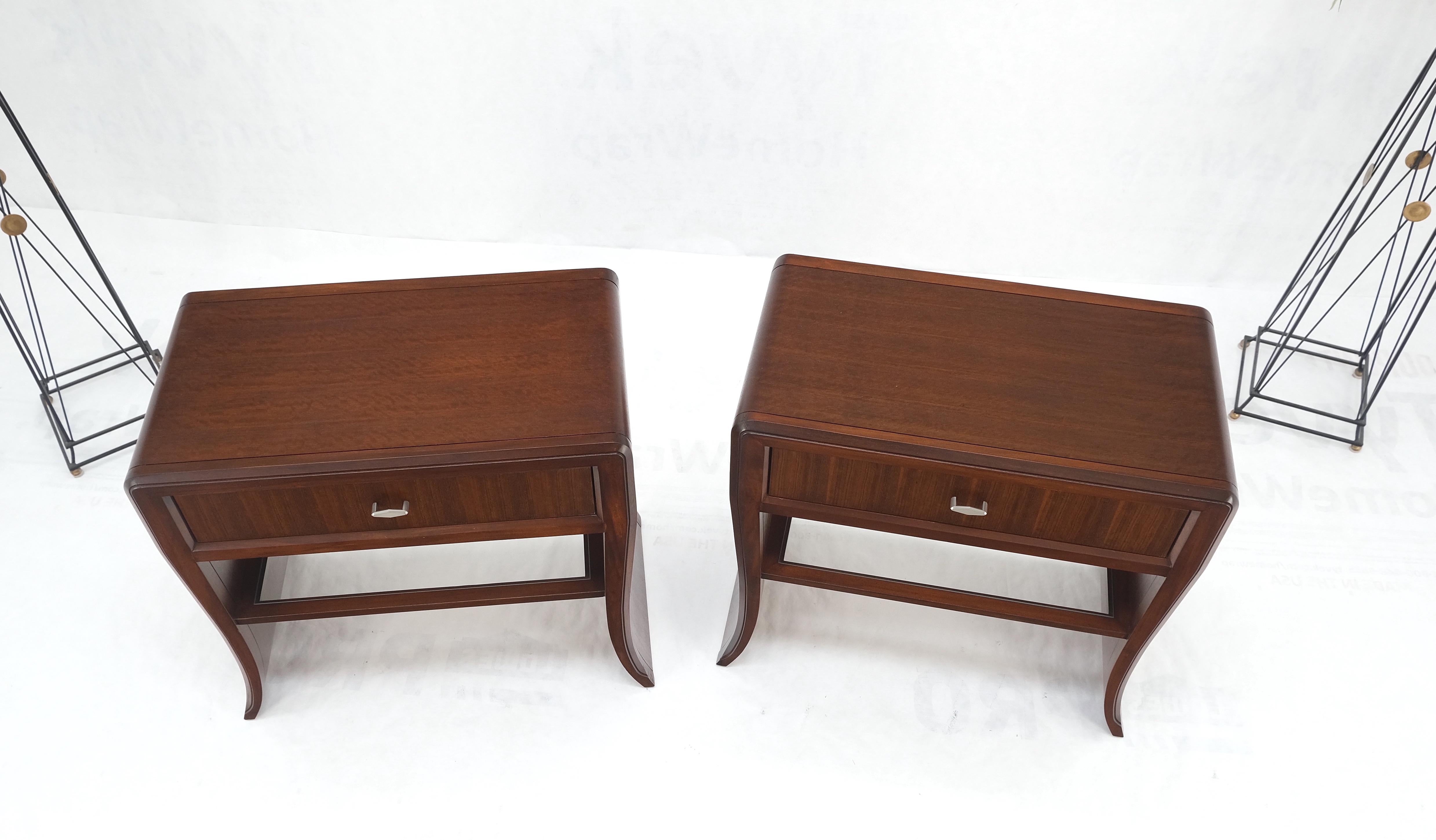 Lacquered Pair Century Walnut Waterfall Brand New Old Stock Two Tier End Side Tables Stand For Sale