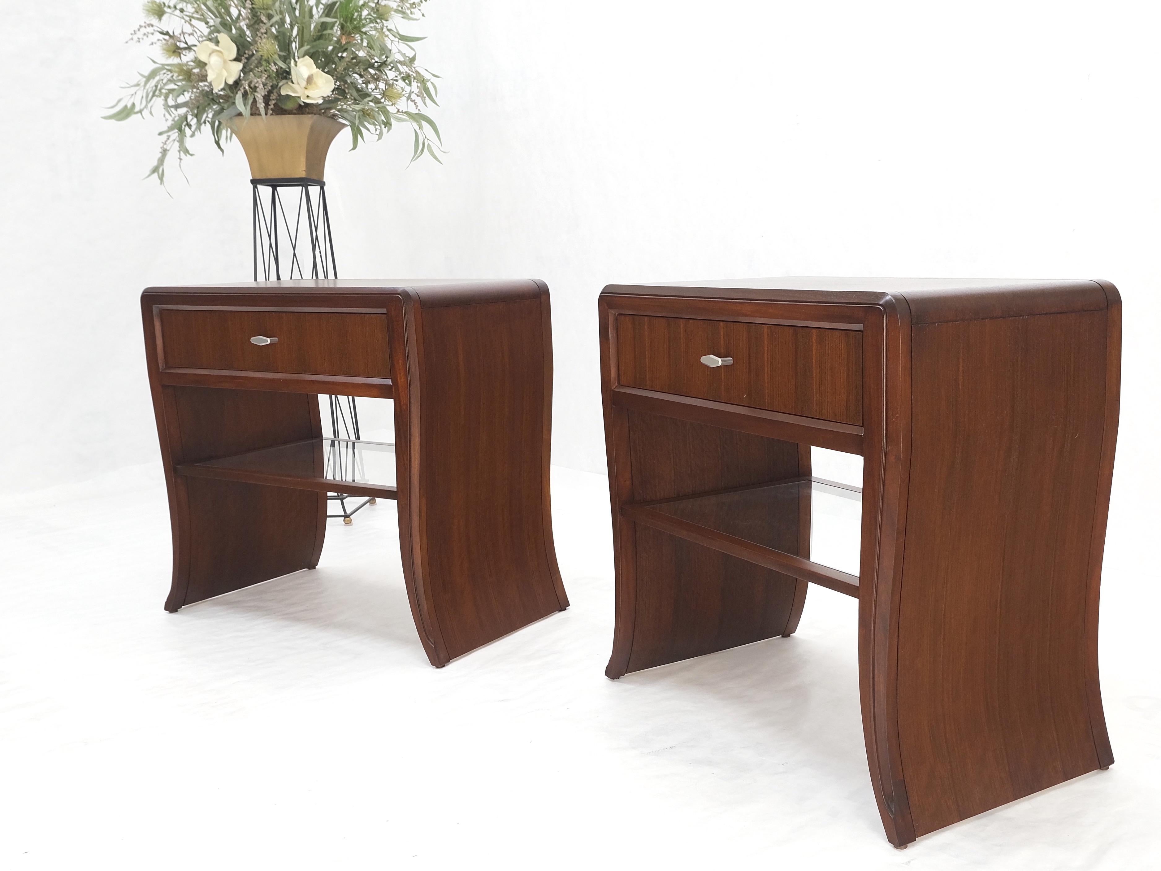 20th Century Pair Century Walnut Waterfall Brand New Old Stock Two Tier End Side Tables Stand For Sale