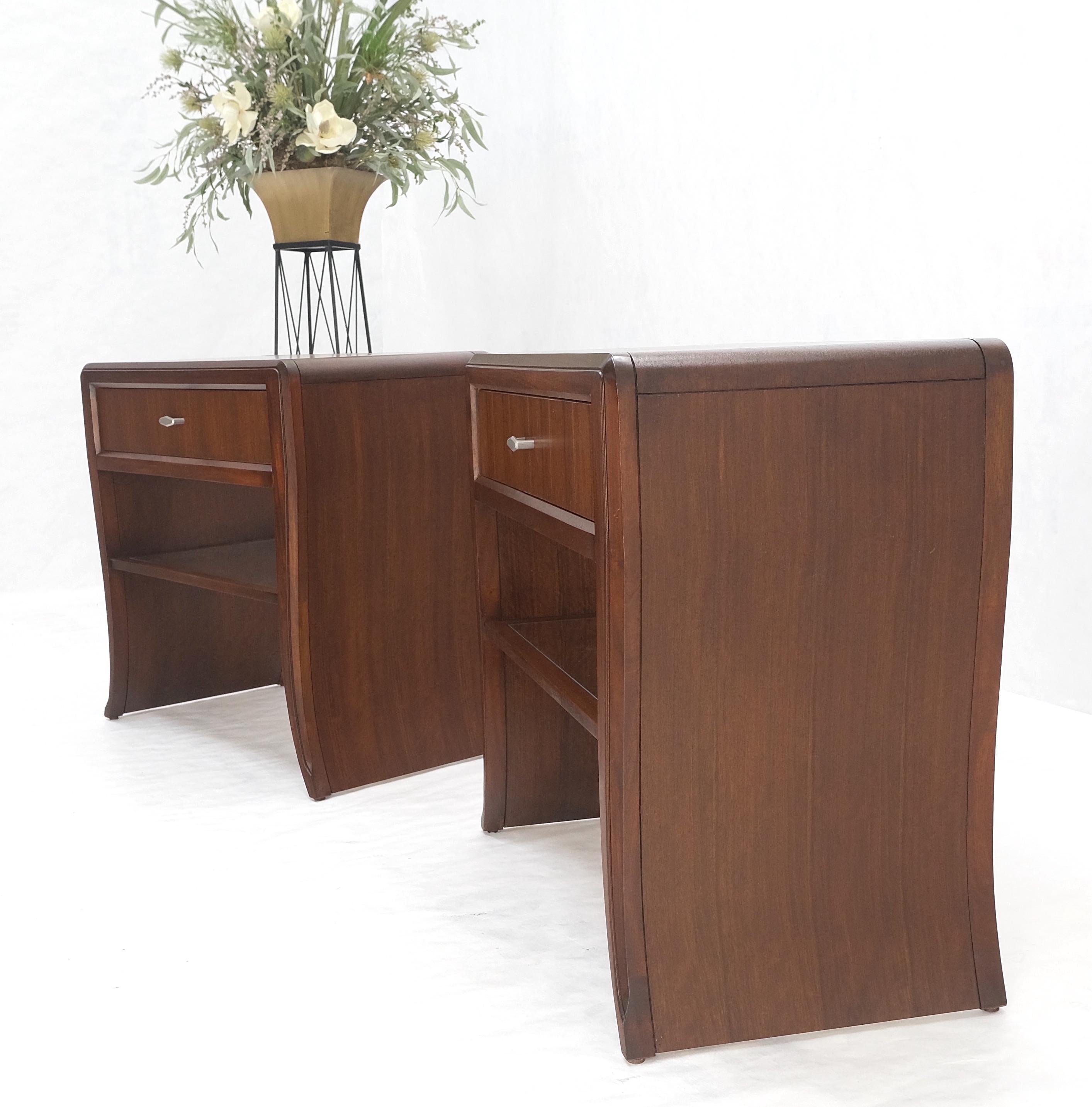 Pair Century Walnut Waterfall Brand New Old Stock Two Tier End Side Tables Stand For Sale 1