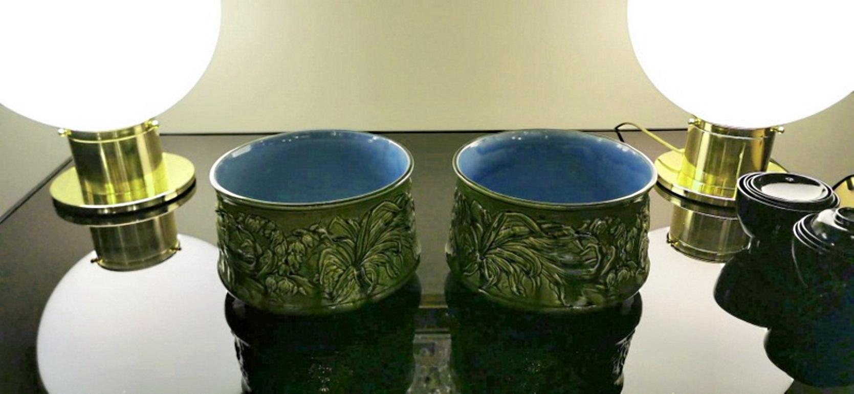 Art Noveau French Pair of Ceramic Barbotine  Cachepots  12